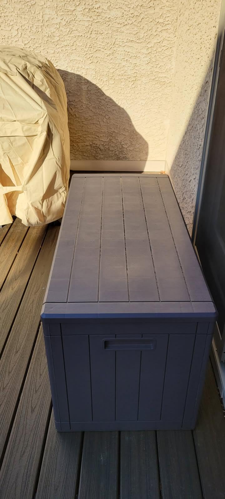 Devoko 100 Gallon Waterproof Large Resin Deck Box Indoor Outdoor Lockable Storage Container for Patio Furniture Cushions Garden Tools customer photo 1