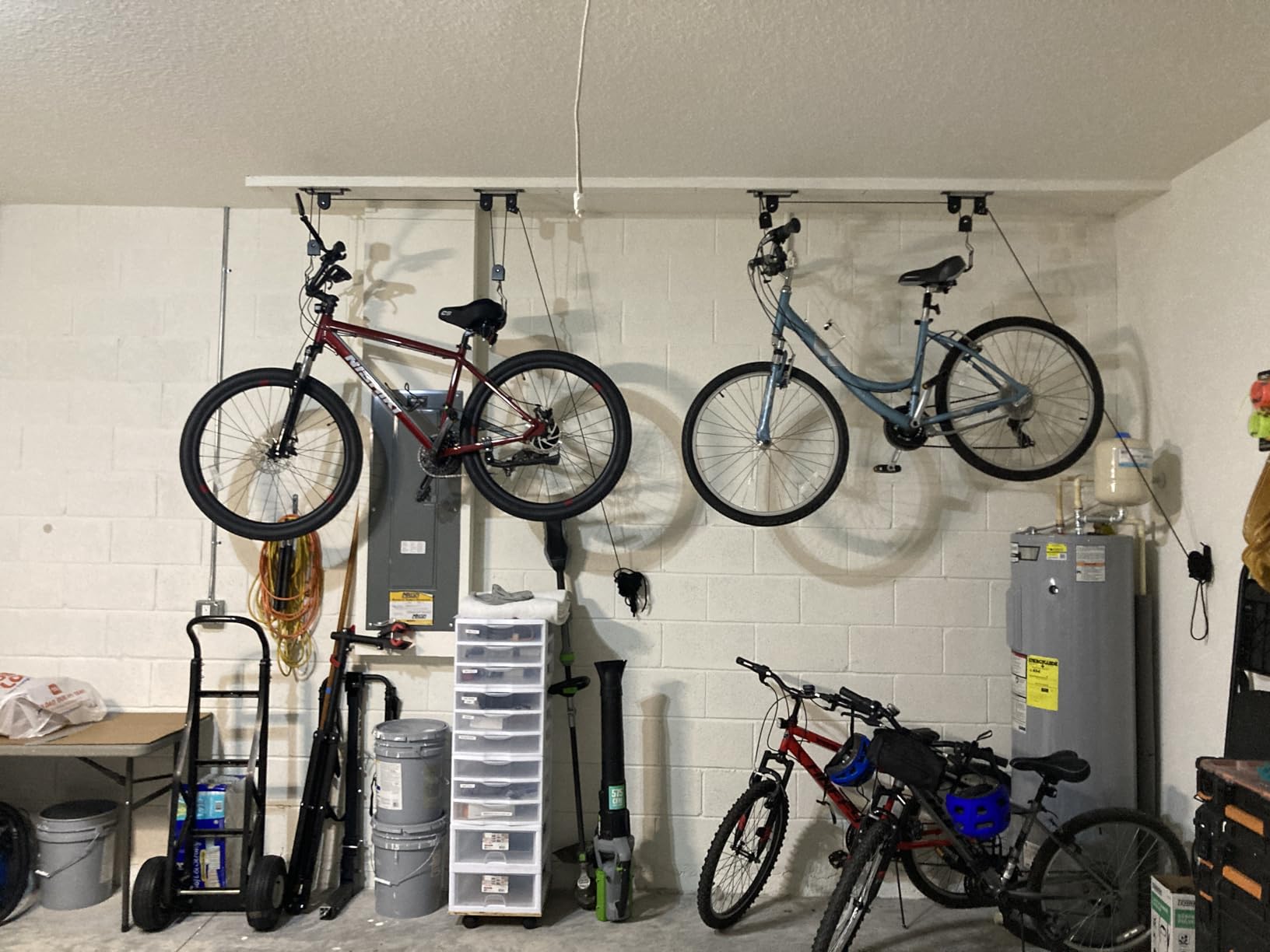 Wallmaster Ceiling Bike Hanger, Bicycle Lift Hoist Pulley System for Garage | Overhead Bike Hanger with 50lb Capacity, Indoor Bicycle Hooks, 2 Pack customer photo 1