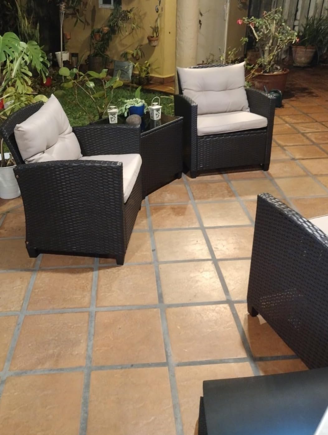HAPPYGRILL 3 Pieces Patio Conversation Set, Outdoor Furniture Set PE Rattan Sofa Set with Removable Cushions, PE Wicker Chairs with Tempered Glass Side Table for Porch Lawn Garden Balcony Backyard Customer Review HAPPYGRILL 3 Pieces Patio Conversation Set, Outdoor Furniture Set PE Rattan Sofa Set with Removable Cushions, PE Wicker Chairs with Tempered Glass Side Table for Porch Lawn Garden Balcony Backyard - Customer Photo 4