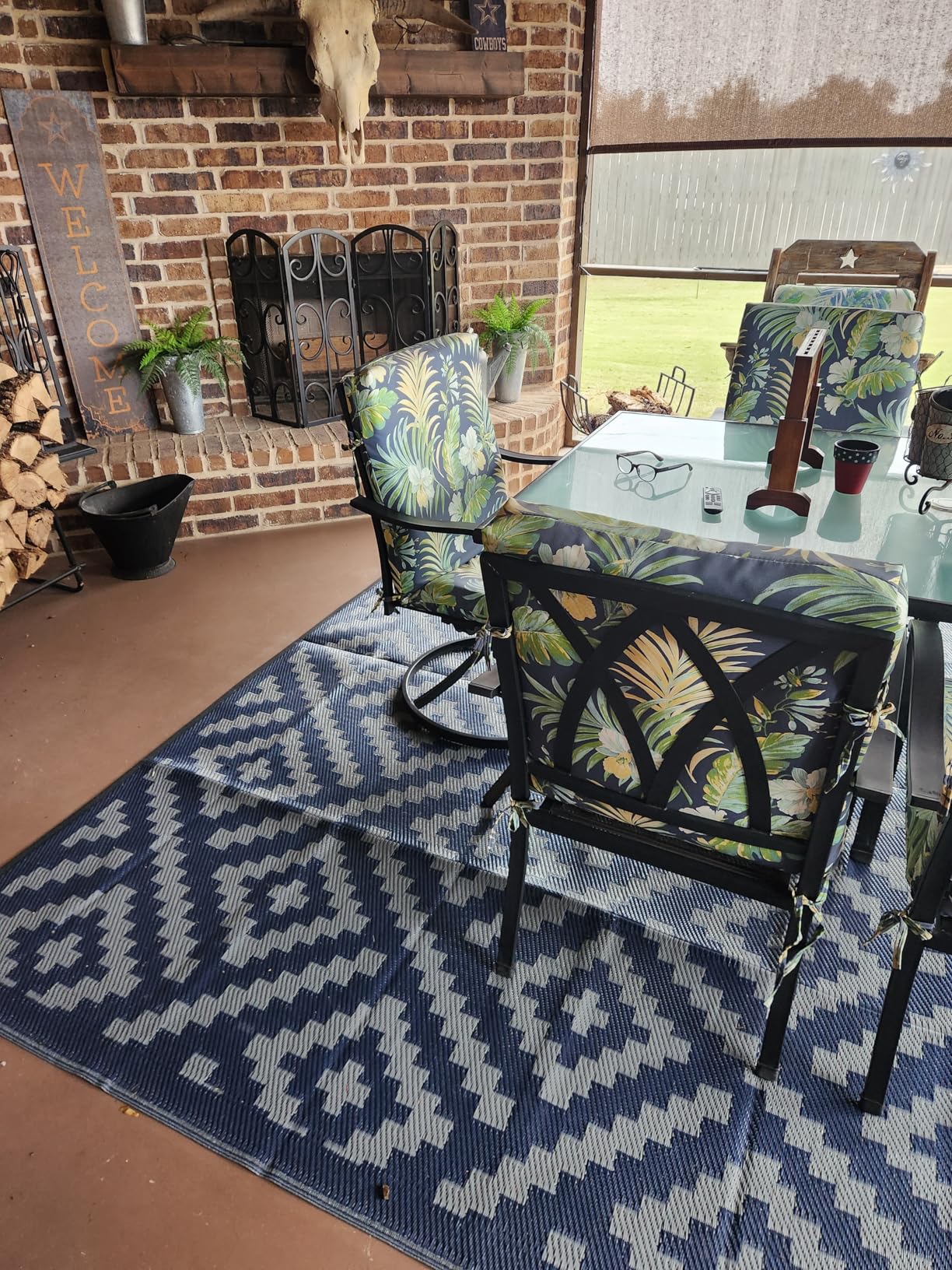 GENIMO Outdoor Rug, Waterproof Plastic Rugs for Patio, 5'x8' Black Grey | Outside Larger Modern Carpet Mat for Porch Decor, Deck, Balcony, Camping, RV, Backyard, Picnic, Beach, Reversible, Foldable customer photo 2