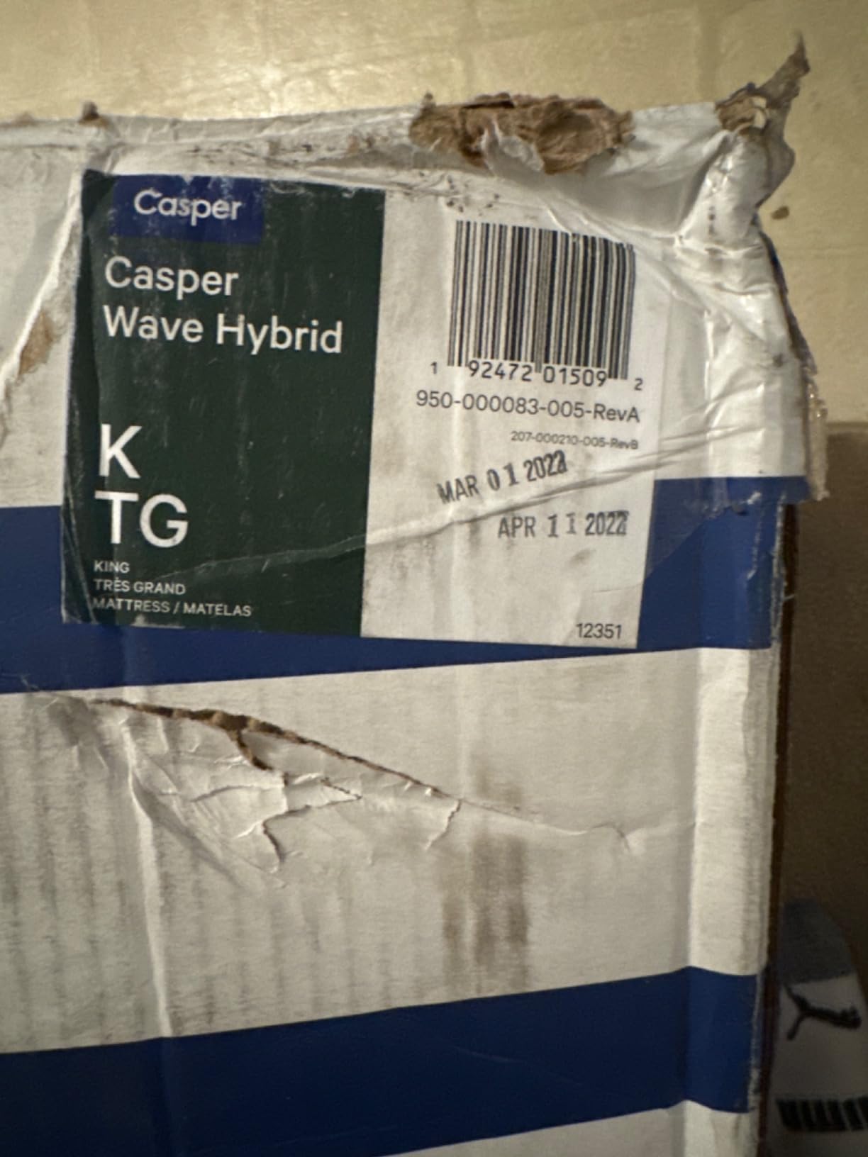 Casper Sleep Wave Hybrid Snow, Medium Firm, Memory Foam, Queen - Customer Photo 1