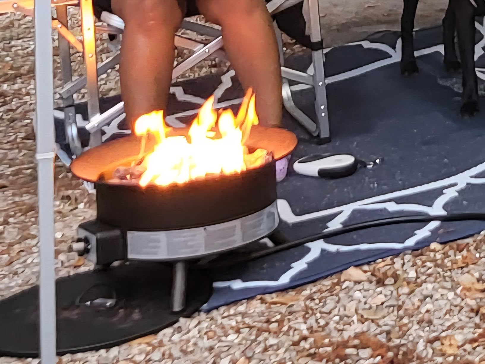 Amazon Basics Portable Propane Fire Pit, 19 inch Round Gas for Patio, 55,000 BTU, Carry Strap, Heat, Warmth and Ambience customer photo 2