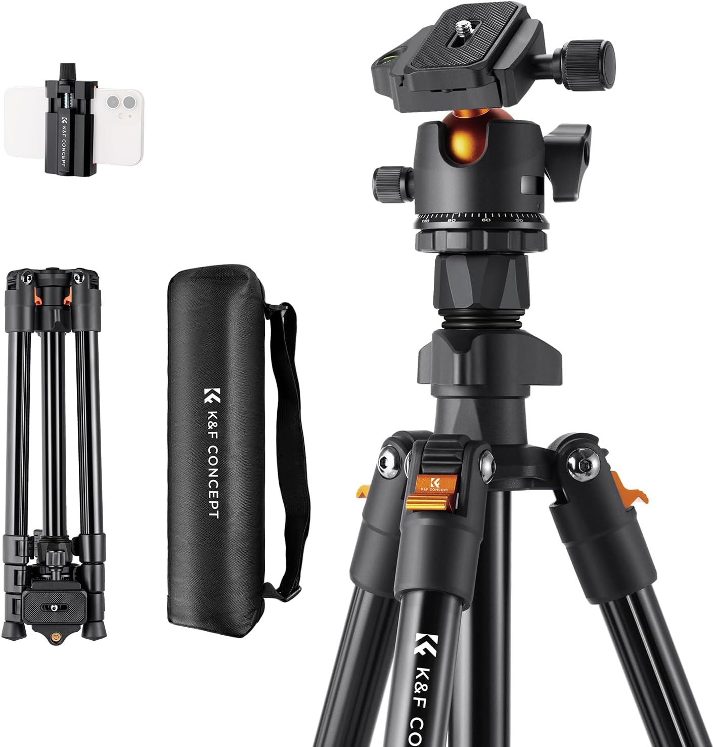 K&F CONCEPT 64 inch/163 cm Camera Tripod,Lightweight Travel Outdoor DSLR Tripods with 360 Degree Ball Head Load Capacity 17.6 lbs/8 kg,Cellphone Clip for Smartphone Live Streaming Vlog O234A1+BH-36 - Customer Photo 1