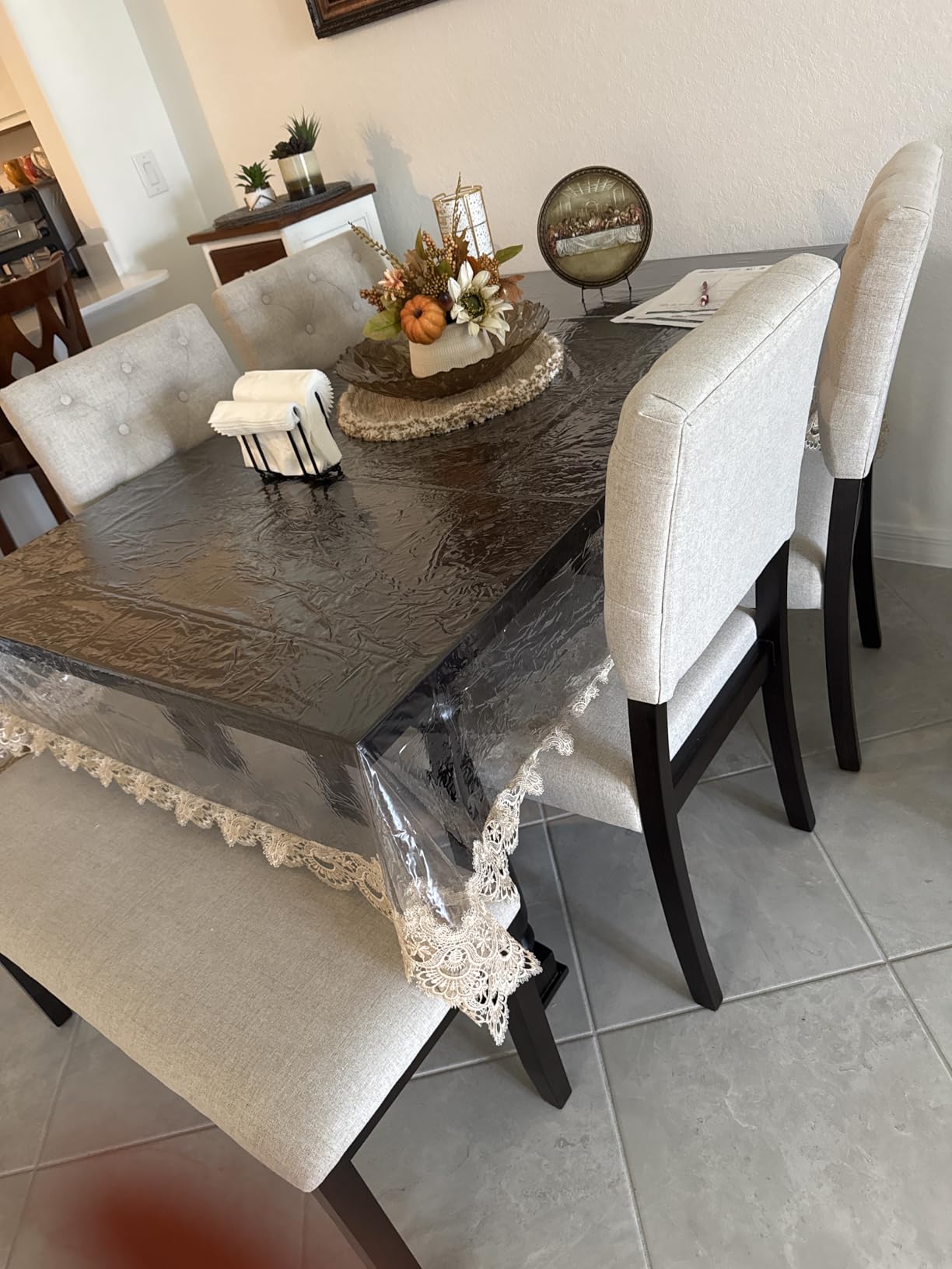 Merax 6 Piece Kitchen Dining Table Set, Wooden Rectangular Dining Table with Upholstered Bench and 4 Chairs, Dining Room Table Set for 6 People, Living Room Furniture (Gray, Beige Cushions) Customer Review Merax 6 Piece Kitchen Dining Table Set, Wooden Rectangular Dining Table with Upholstered Bench and 4 Chairs, Dining Room Table Set for 6 People, Living Room Furniture (Gray, Beige Cushions) - Customer Photo 1