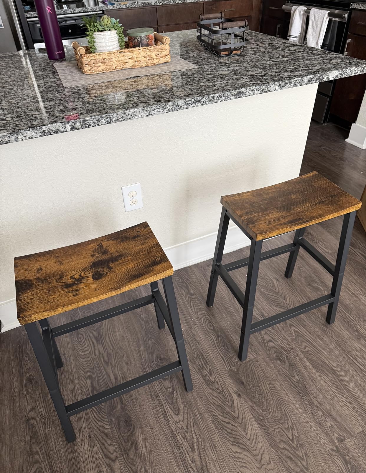 HOOBRO Bar Stools, Set of 2 Bar Chairs, 23.6 Inch Saddle Stools, Kitchen Counter Seat with Footrests, Industrial Barstools for Dining Room, Kitchen, Counter, Rustic Brown and Black BF02MD01 customer photo 1