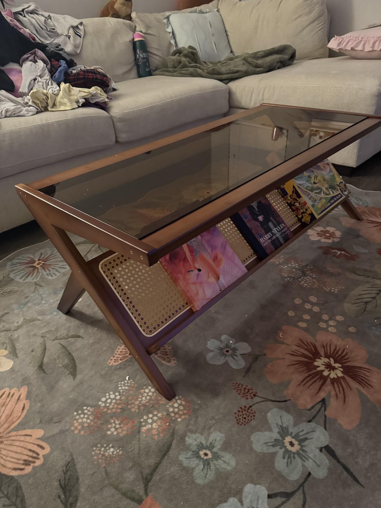 Bamworld Mid-Century Modern Coffee Table with Glass Top Rattan Center Table with Storage for Living Room Table Brown Customer Review Bamworld Mid-Century Modern Coffee Table with Glass Top Rattan Center Table with Storage for Living Room Table Brown - Customer Photo 1