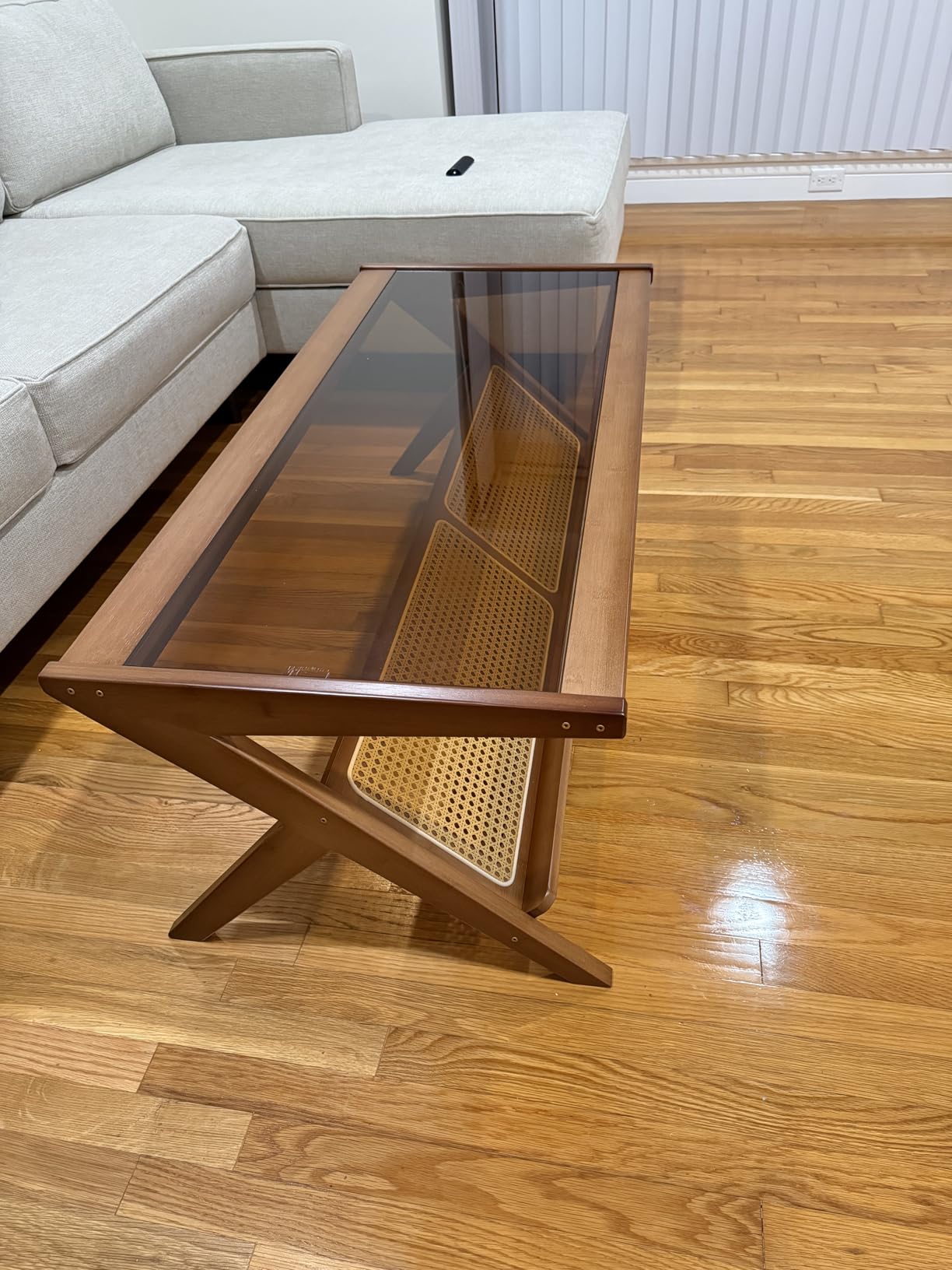 Bamworld Mid-Century Modern Coffee Table with Glass Top Rattan Center Table with Storage for Living Room Table Brown Customer Review Bamworld Mid-Century Modern Coffee Table with Glass Top Rattan Center Table with Storage for Living Room Table Brown - Customer Photo 2