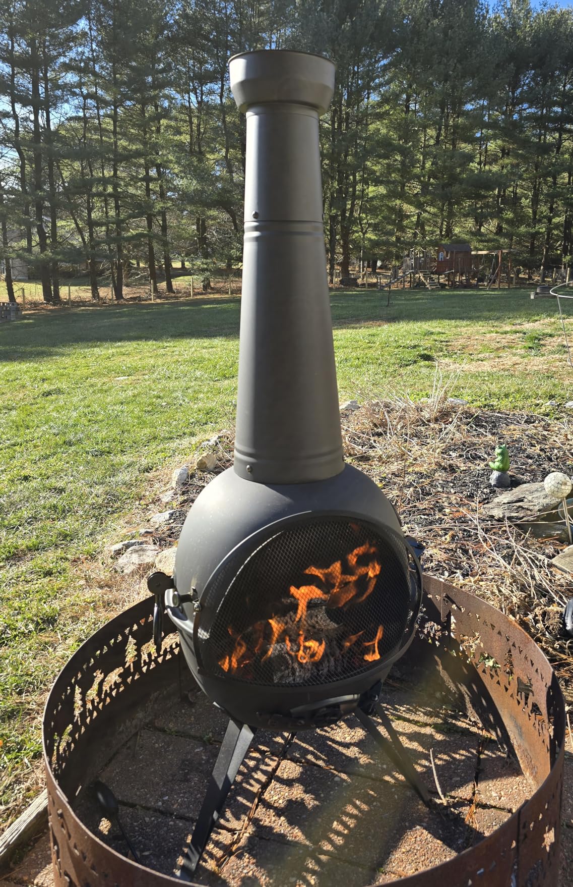 SINGLYFIRE Prairie Fire Outdoor Chiminea Fireplace Deck or Patio Backyard Wooden Fire Pit with Chiminea Cover Rust-Free Iron Black customer photo 1