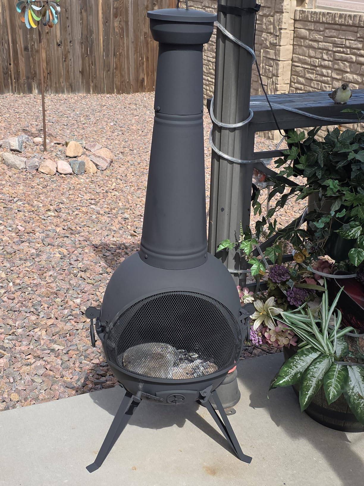 SINGLYFIRE Prairie Fire Outdoor Chiminea Fireplace Deck or Patio Backyard Wooden Fire Pit with Chiminea Cover Rust-Free Iron Black customer photo 2