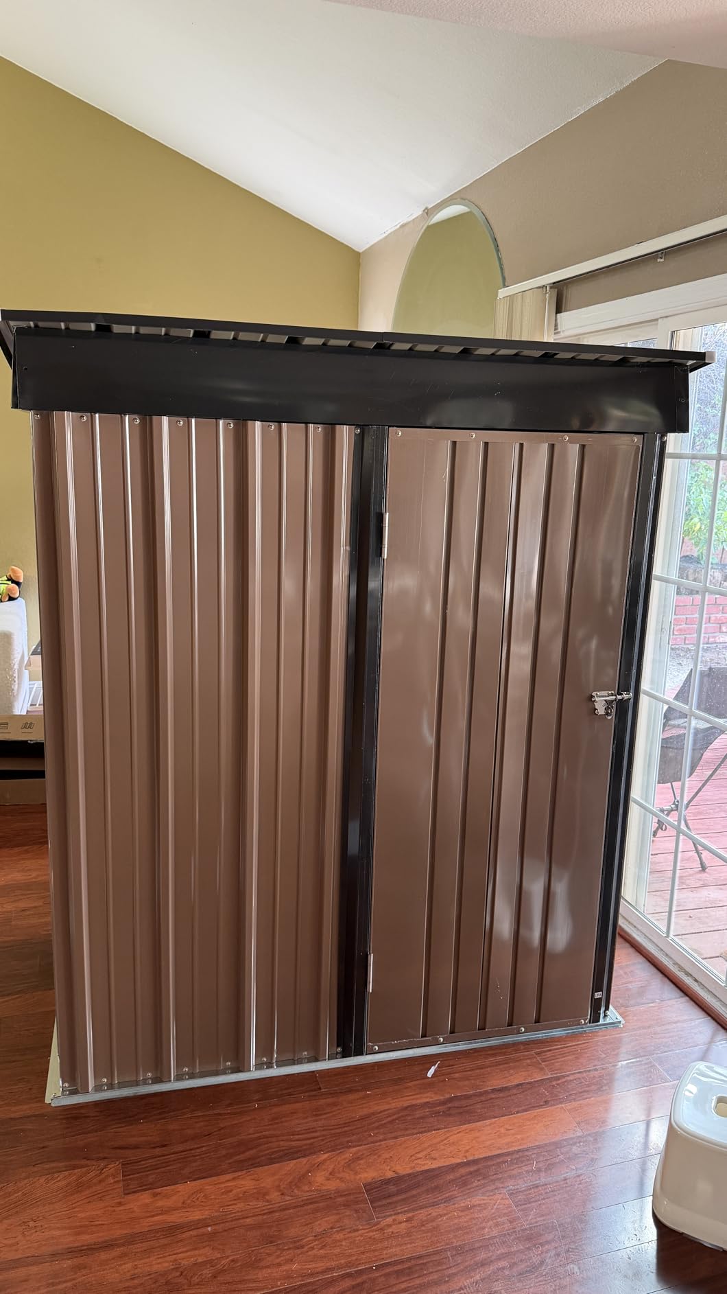 Patiowell 5x3 FT Outdoor Storage Shed, Tool Shed with Sloping Roof and Lockable Door, Metal Shed for Backyard Garden Patio Lawn, Brown customer photo 2