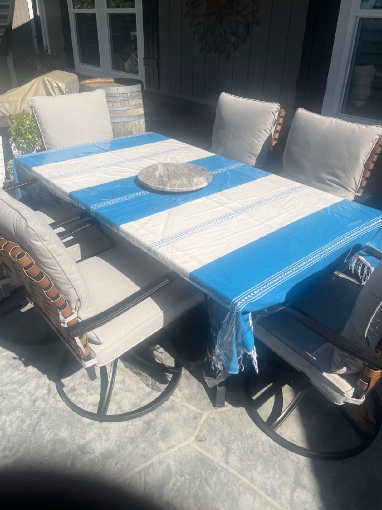 Grand patio 5-Piece Outdoor Dining Set, 4 Leather-Look Wicker Swivel Patio Chairs & 1 Square Woodgrain Dining Table, Brown Customer Review Grand patio 5-Piece Outdoor Dining Set, 4 Leather-Look Wicker Swivel Patio Chairs & 1 Square Woodgrain Dining Table, Brown - Customer Photo 1