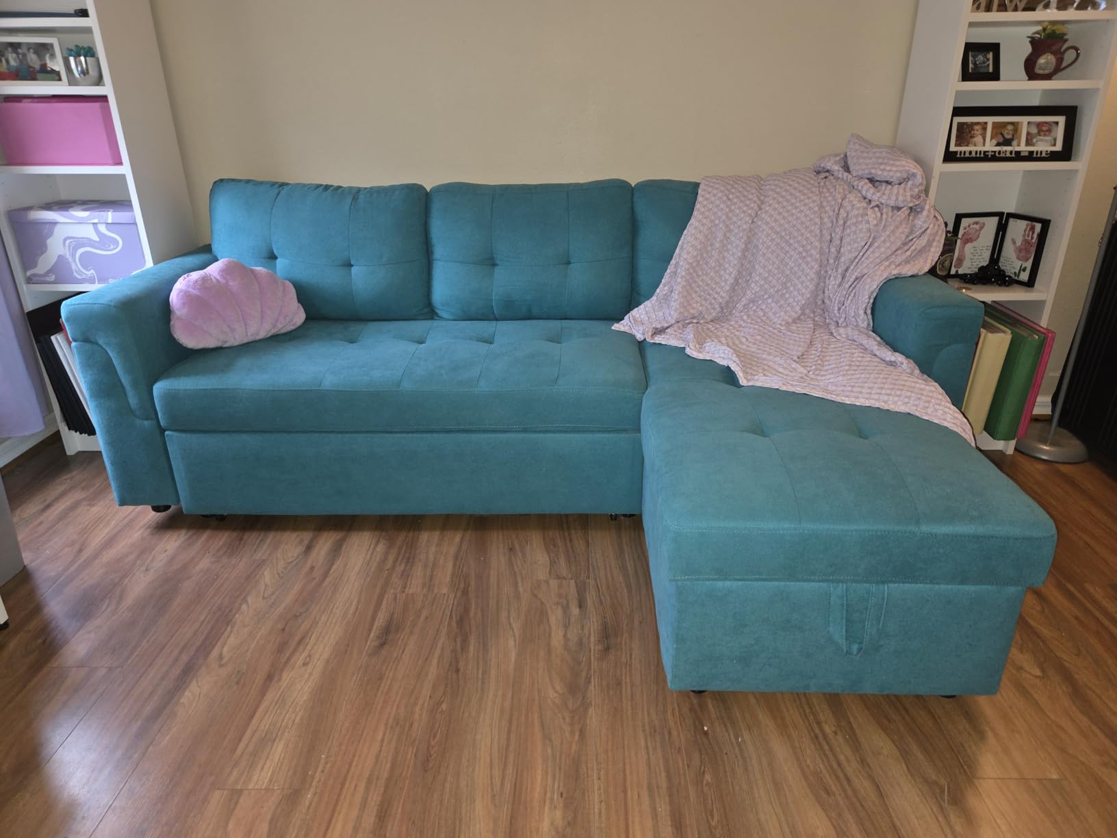 Multifunctional Sectional Sofa with Pull-Out Sleeper Bed & Hidden Storage – Reversible Chaise, Air Leather Customer Review Multifunctional Sectional Sofa with Pull-Out Sleeper Bed & Hidden Storage – Reversible Chaise, Air Leather - Customer Photo 1