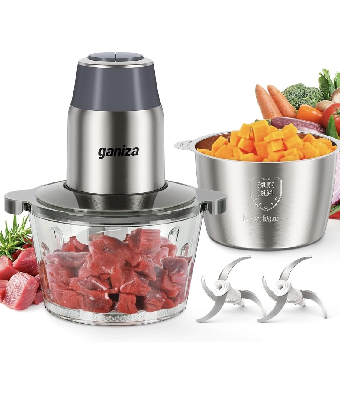GANIZA Food Processors, Electric Food Chopper with Meat Grinder & Vegetable Chopper - 2 Bowls (8 Cup+8 Cup) with Powerful 450W Copper Motor - Includes 2 Sets of Bi-Level Blades for Fruits/Meat/Nuts Customer Review GANIZA Food Processors, Electric Food Chopper with Meat Grinder & Vegetable Chopper - 2 Bowls (8 Cup+8 Cup) with Powerful 450W Copper Motor - Includes 2 Sets of Bi-Level Blades for Fruits/Meat/Nuts - Customer Photo 1