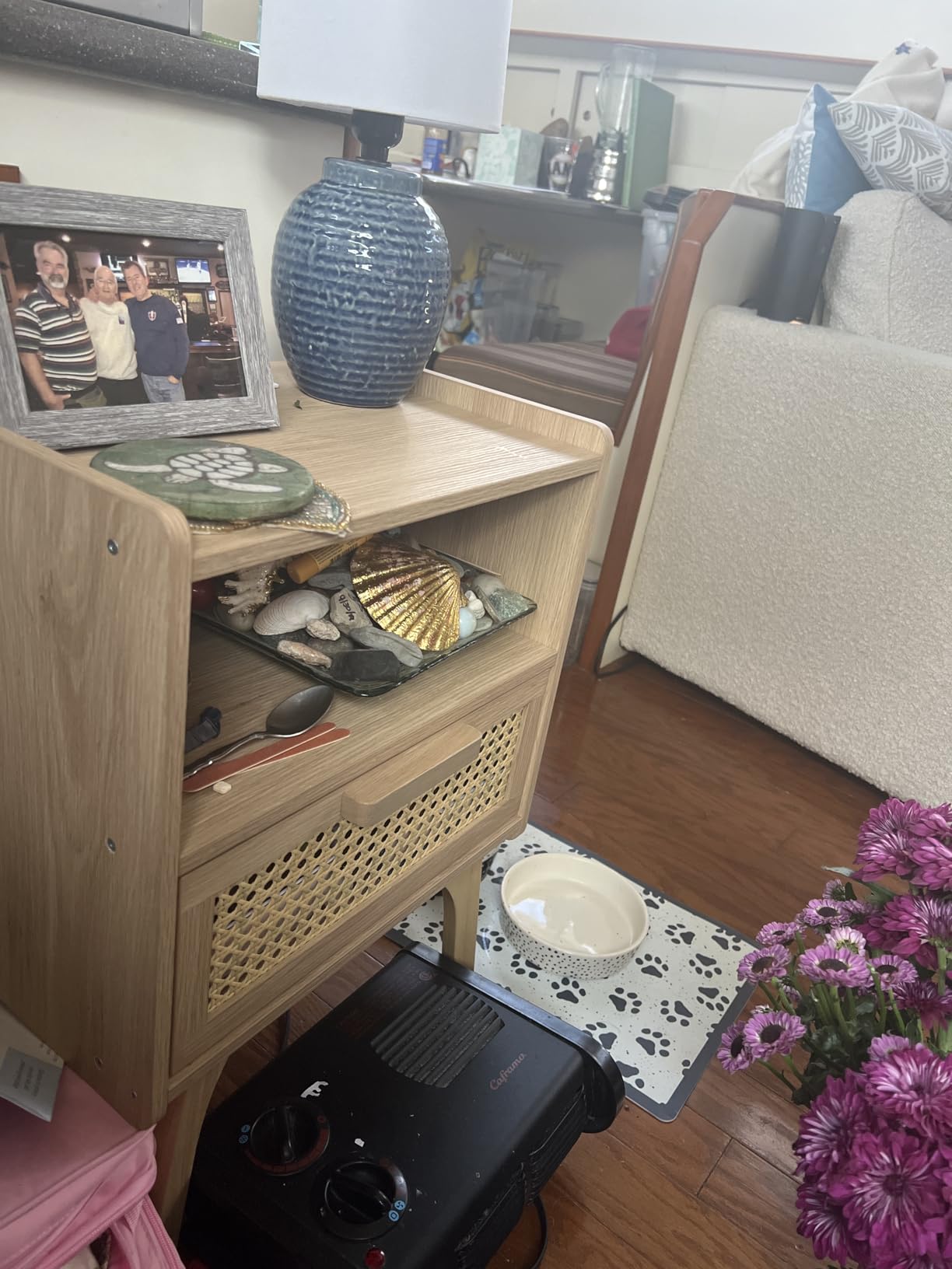 Lerliuo Rattan Nightstand, Boho Side Table with Drawer Open Shelf, Cane Accent Bedside End Table with Solid Wood Legs for Bedroom, Dorm and Small Spaces (Natural) - Customer Photo 2