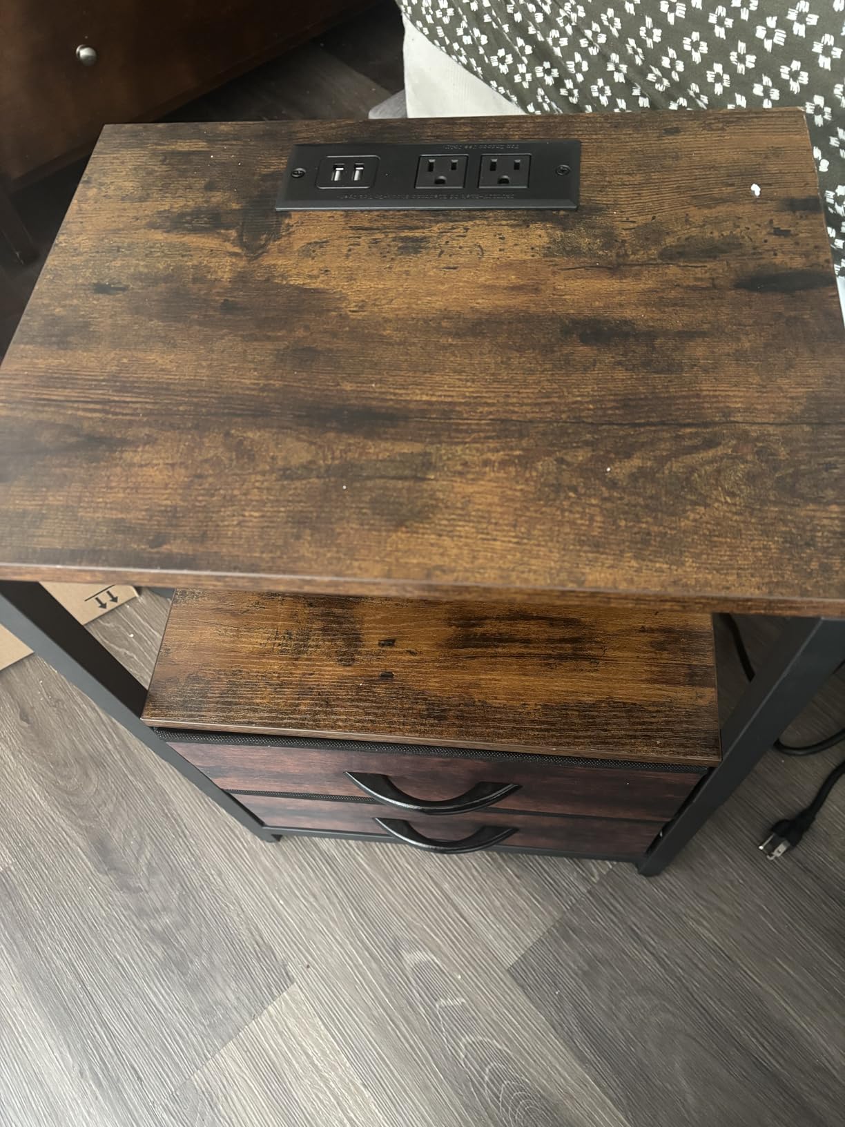 Yoobure Nightstand with Charging Station, Small Night Stand with Fabric Drawers and Storage Shelf for Bedrooms, Small Spaces, Bedside Table with USB Ports & Outlets - Customer Photo 1