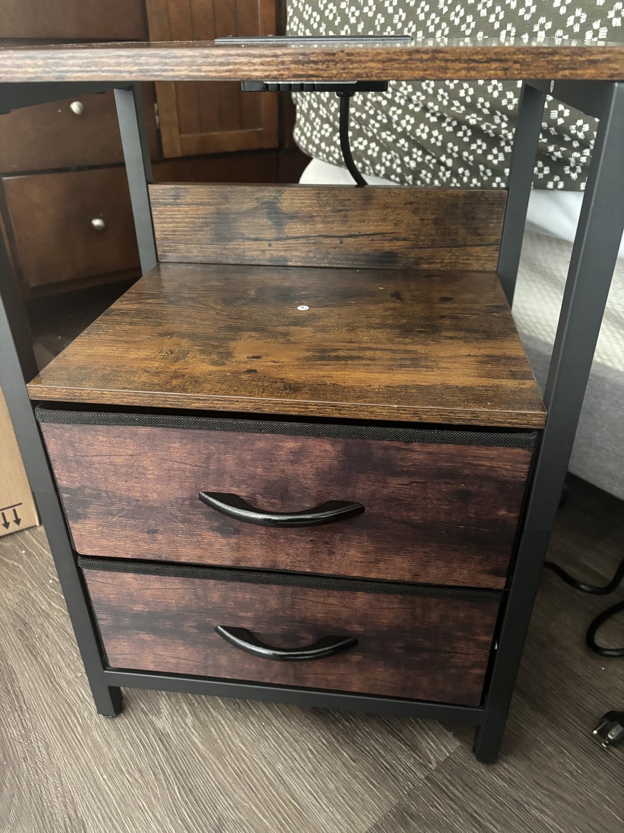Yoobure Nightstand with Charging Station, Small Night Stand with Fabric Drawers and Storage Shelf for Bedrooms, Small Spaces, Bedside Table with USB Ports & Outlets - Customer Photo 2