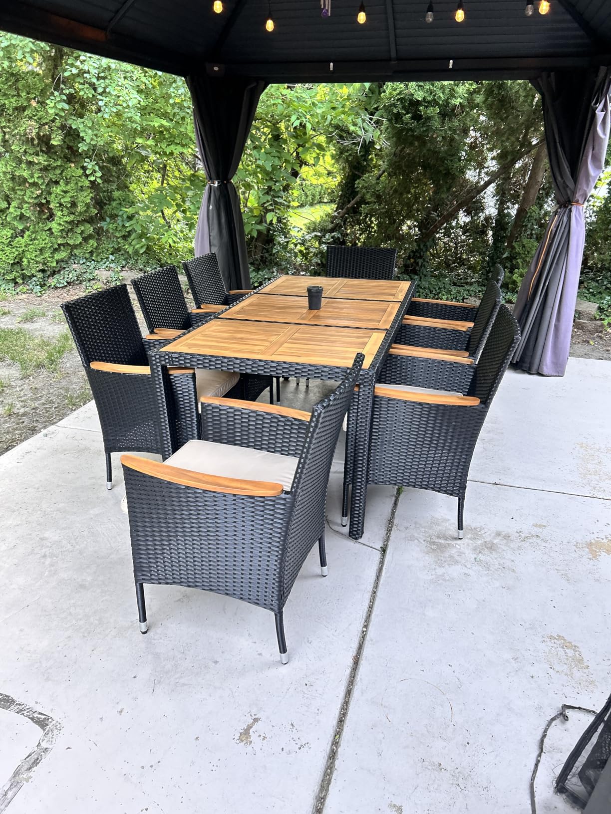 Flamaker 7 Piece Patio Dining Set Outdoor Acacia Wood Table and Chairs with Soft Cushions Wicker Patio Furniture for Deck, Backyard, Garden Customer Review Flamaker 7 Piece Patio Dining Set Outdoor Acacia Wood Table and Chairs with Soft Cushions Wicker Patio Furniture for Deck, Backyard, Garden - Customer Photo 1