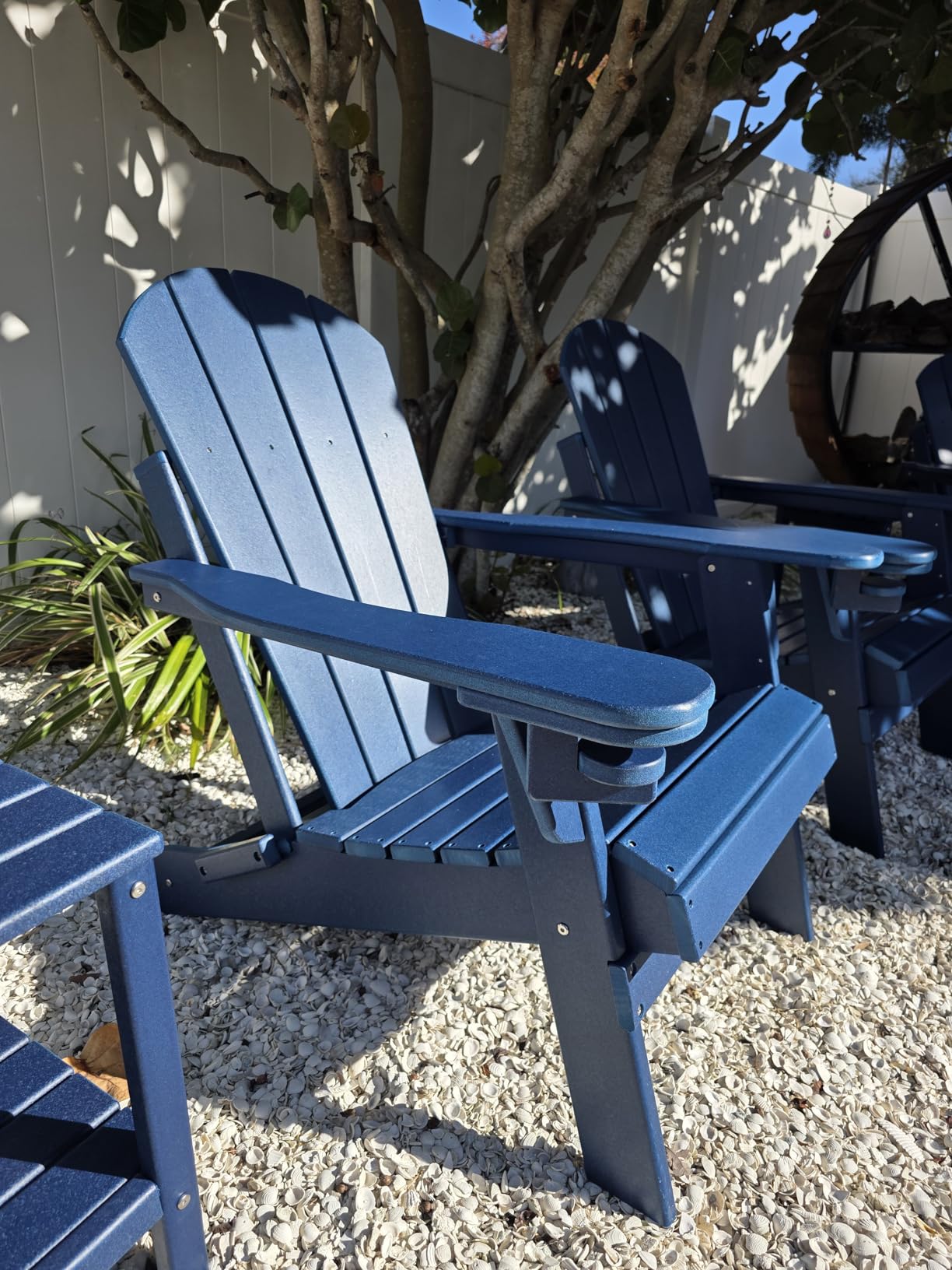 GREENVINES Folding Adirondack Chairs Set of 2, HDPE All Weather, Blue - Hidden Cup Holder, 5