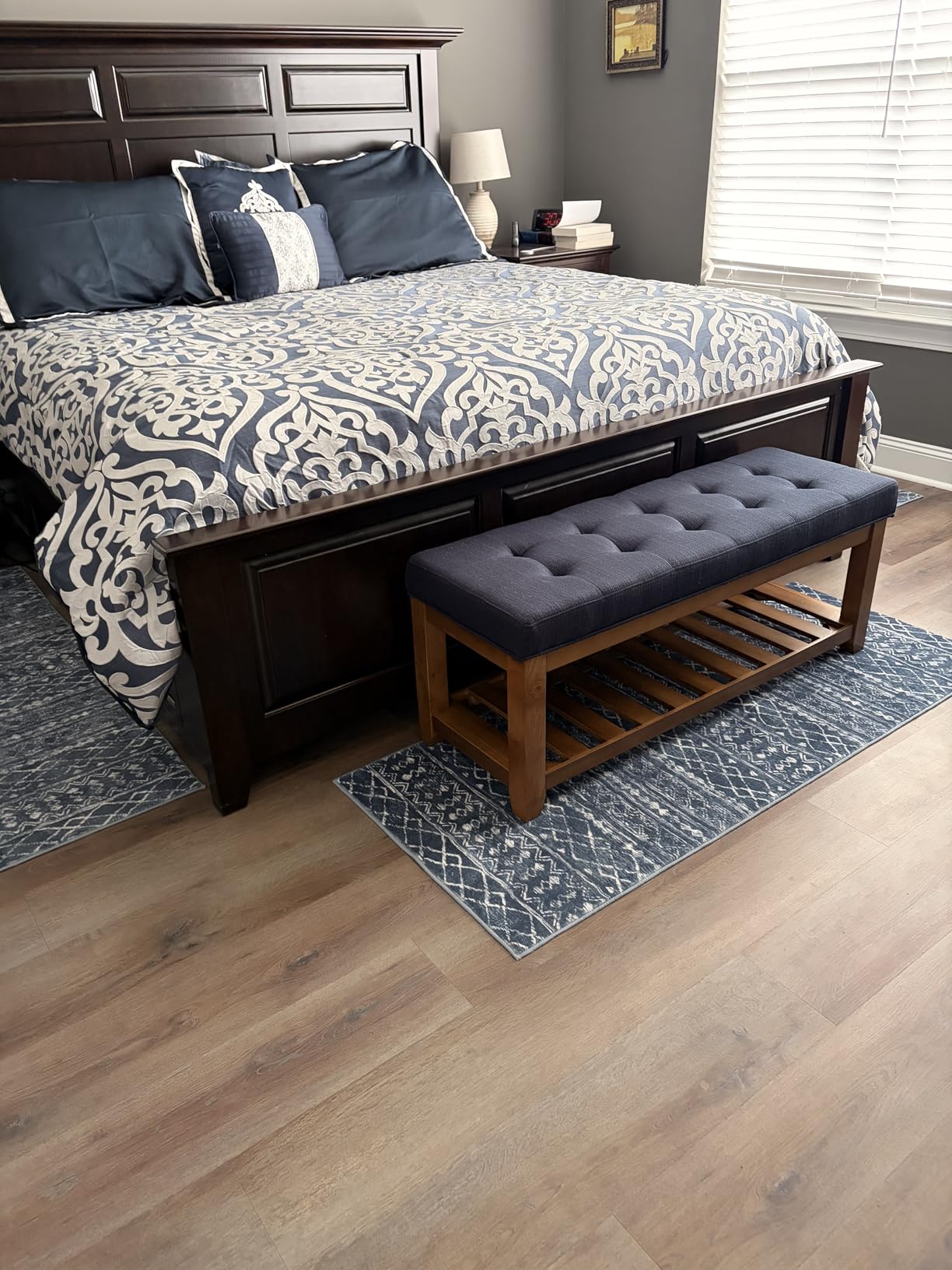 24KF Large Rectangular Upholstered Tufted Linen Ottoman Bench, Padded Bench with Solid Wood Shelf-Dark Gray Customer Review 24KF Large Rectangular Upholstered Tufted Linen Ottoman Bench, Padded Bench with Solid Wood Shelf-Dark Gray - Customer Photo 1