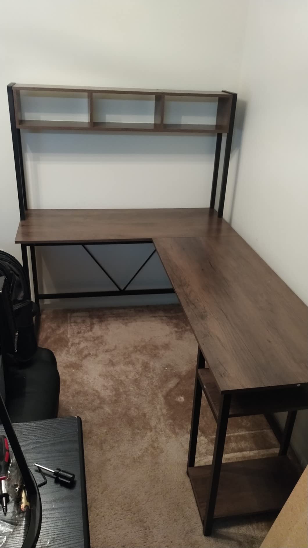 SEDETA L Shaped Gaming Desk, Reversible Computer Desk with Power Outlet and Pegboard, Gaming Desk with Led Lights, Keyboard Tray and Storage Bag for Home Office, Black Customer Review SEDETA L Shaped Gaming Desk, Reversible Computer Desk with Power Outlet and Pegboard, Gaming Desk with Led Lights, Keyboard Tray and Storage Bag for Home Office, Black - Customer Photo 2