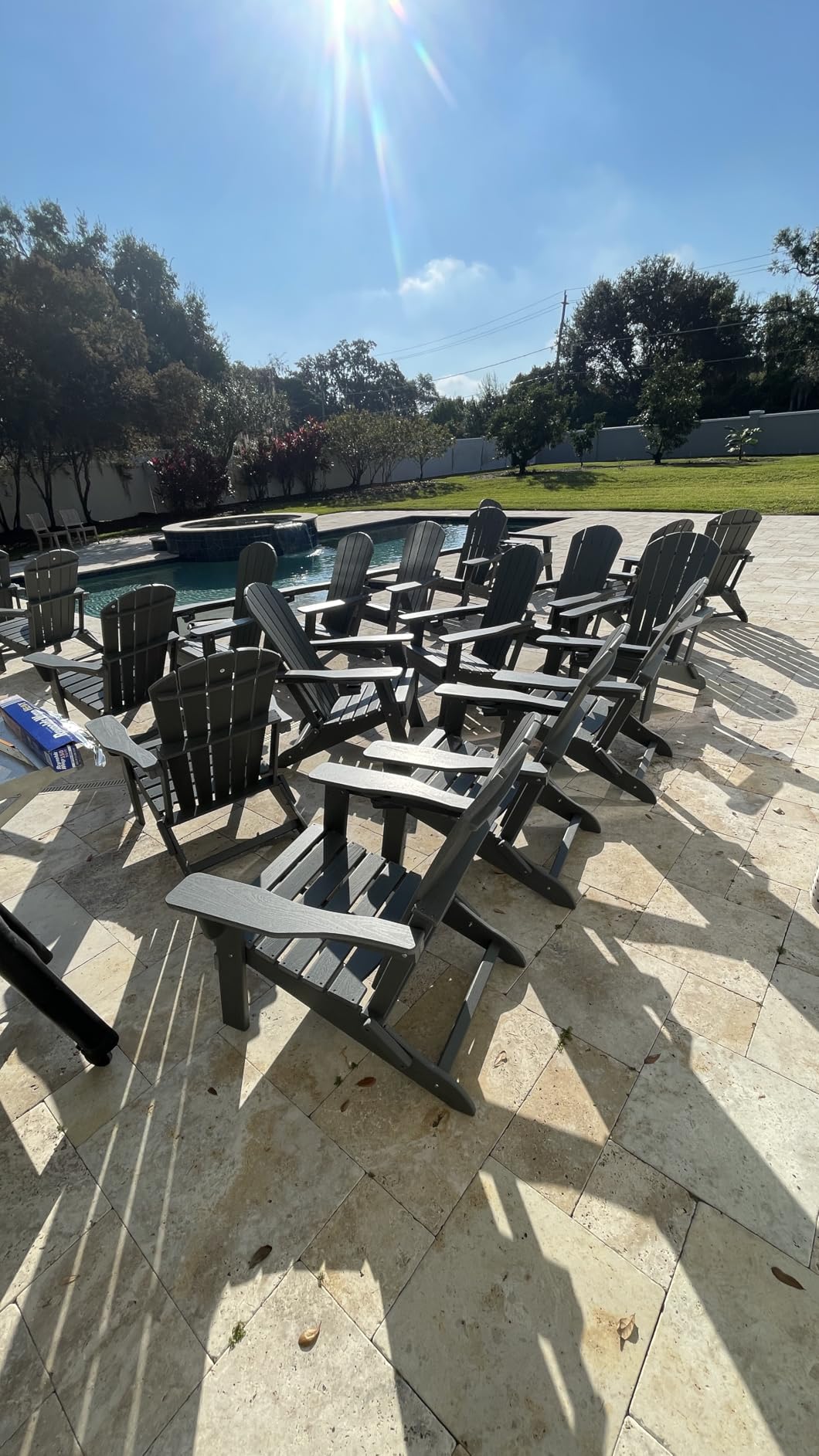 Plawdlik Folding Adirondack Chair, SGS Tested, Wooden Textured with Cup Holder, Heavy All-Weather HDPE Comfortable Set Poolside Backyard Lawn Navy Blue - Customer Photo 1
