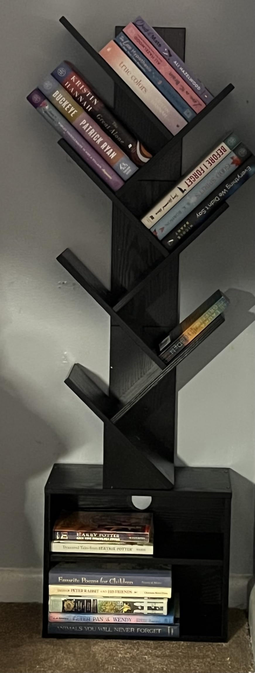SUNMORY 6 Tier Tree Bookshelf, Small Bookcase with Storage Cabinet, Modern Tall Narrow Bookshelves Organizer, Floor Standing Book Shelf for Bedroom/Living Room/Home Office/Corner, Rustic Brown Customer Review SUNMORY 6 Tier Tree Bookshelf, Small Bookcase with Storage Cabinet, Modern Tall Narrow Bookshelves Organizer, Floor Standing Book Shelf for Bedroom/Living Room/Home Office/Corner, Rustic Brown - Customer Photo 4
