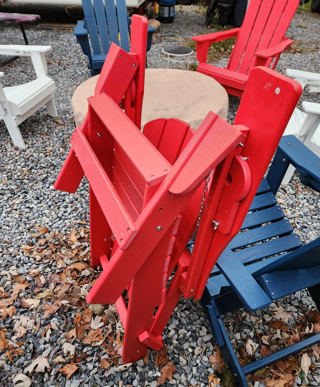SERWALL Folding Adirondack Chair, HDPE Adirondack Chairs, Plastic Outdoor Chairs - Looks Exactly Like Real Wood - Navy - Customer Photo 1