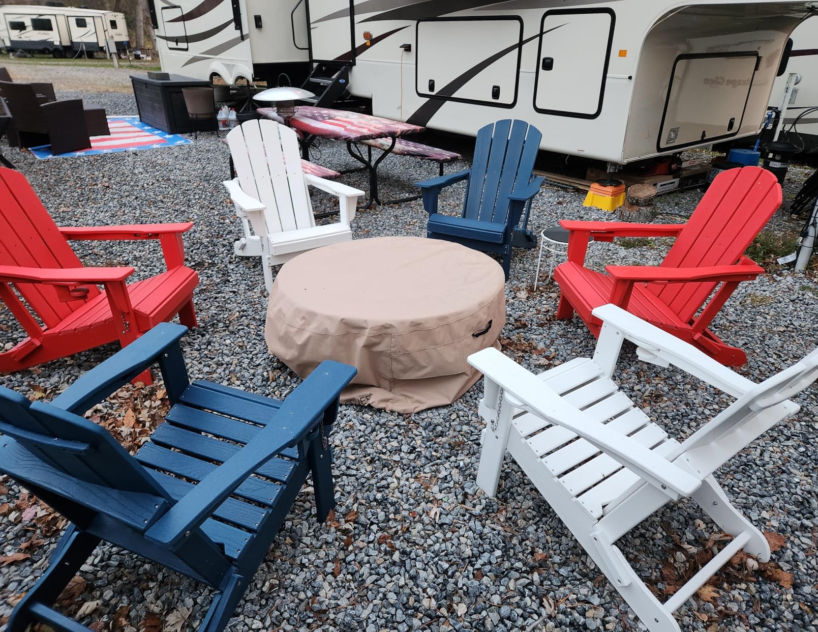 SERWALL Folding Adirondack Chair, HDPE Adirondack Chairs, Plastic Outdoor Chairs - Looks Exactly Like Real Wood - Navy - Customer Photo 2