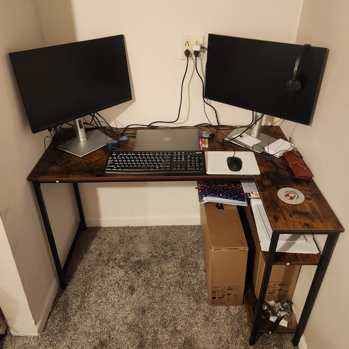 Huuger 47 Inches L Shaped Desk, Computer Desk with Reversible Storage Shelves, for Gaming Corner Home Office Writing Study, Metal Frame, Rustic Brown Customer Review Huuger 47 Inches L Shaped Desk, Computer Desk with Reversible Storage Shelves, for Gaming Corner Home Office Writing Study, Metal Frame, Rustic Brown - Customer Photo 1