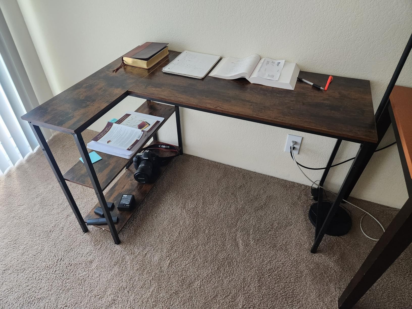 Huuger 47 Inches L Shaped Desk, Computer Desk with Reversible Storage Shelves, for Gaming Corner Home Office Writing Study, Metal Frame, Rustic Brown - Customer Photo 2