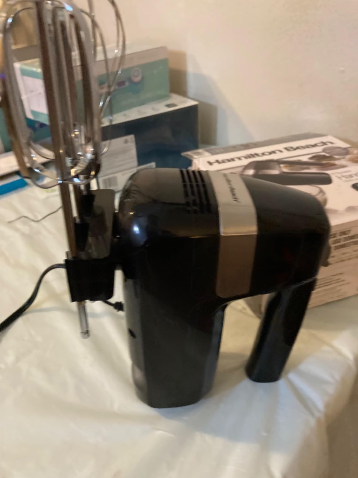 Hamilton Beach Electric Hand Mixer, 6 Speeds + Stir Button, 300 Watts of Peak Power for Powerful Mixing, Includes Whisk and Storage Clip, Black (62628) Customer Review Hamilton Beach Electric Hand Mixer, 6 Speeds + Stir Button, 300 Watts of Peak Power for Powerful Mixing, Includes Whisk and Storage Clip, Black (62628) - Customer Photo 1
