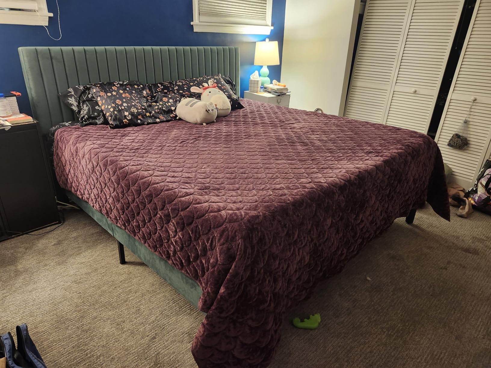 Allewie Queen Bed Frame, Velvet Upholstered Platform Bed with Vertical Channel Tufted Headboard, Mattress Foundation with Strong Wooden Slats, Box Spring Optional, Easy Assembly, Black Customer Review Allewie Queen Bed Frame, Velvet Upholstered Platform Bed with Vertical Channel Tufted Headboard, Mattress Foundation with Strong Wooden Slats, Box Spring Optional, Easy Assembly, Black - Customer Photo 2