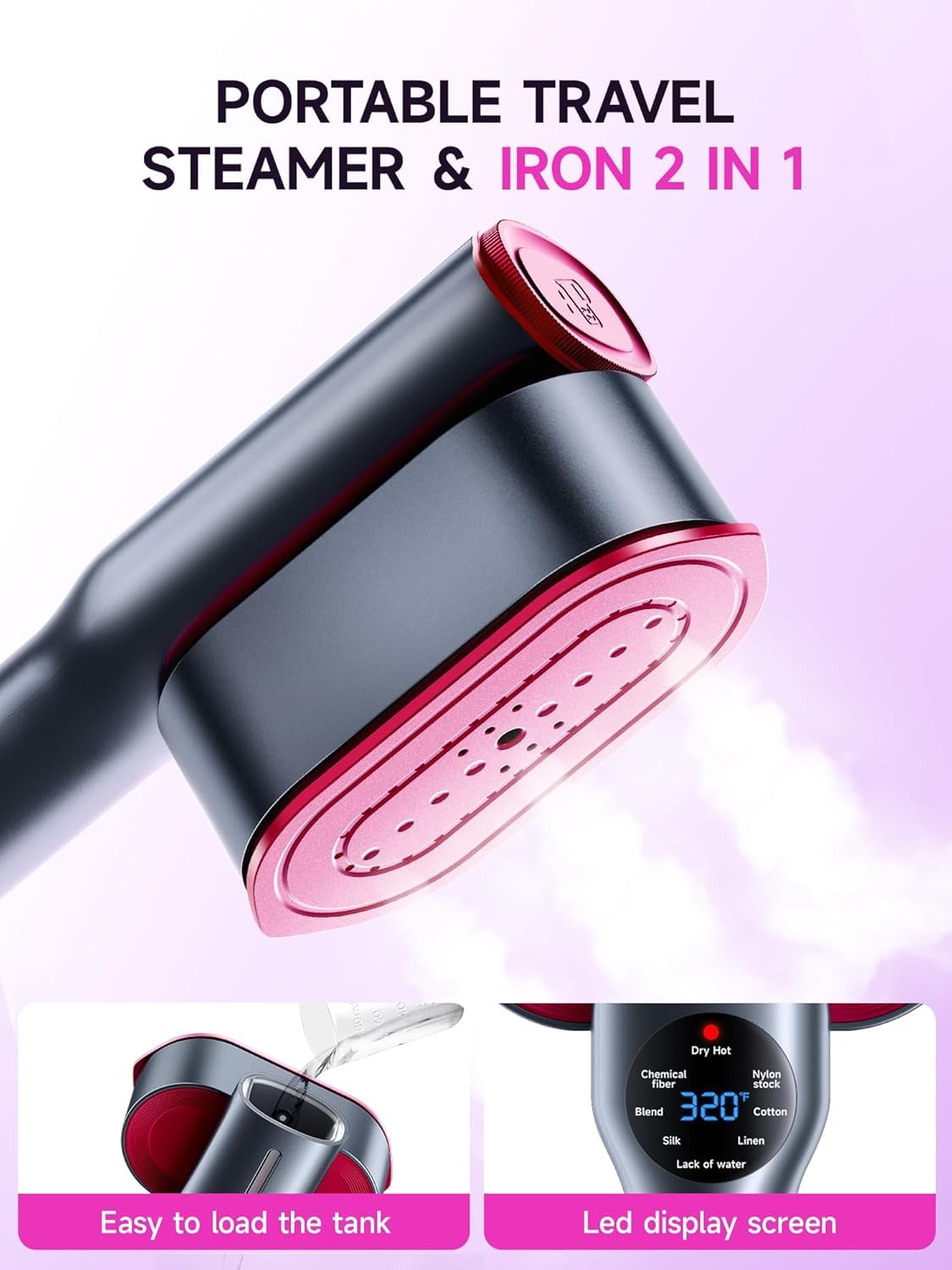 Jack ＆ Rose Travel Steamer for Clothes,100-220V Portable Iron,15s Heat Up,Steamer ＆ Iron 2 In 1, Travel Size,Large Ceramic Heat Panel,for Global and Europe - Customer Photo 2