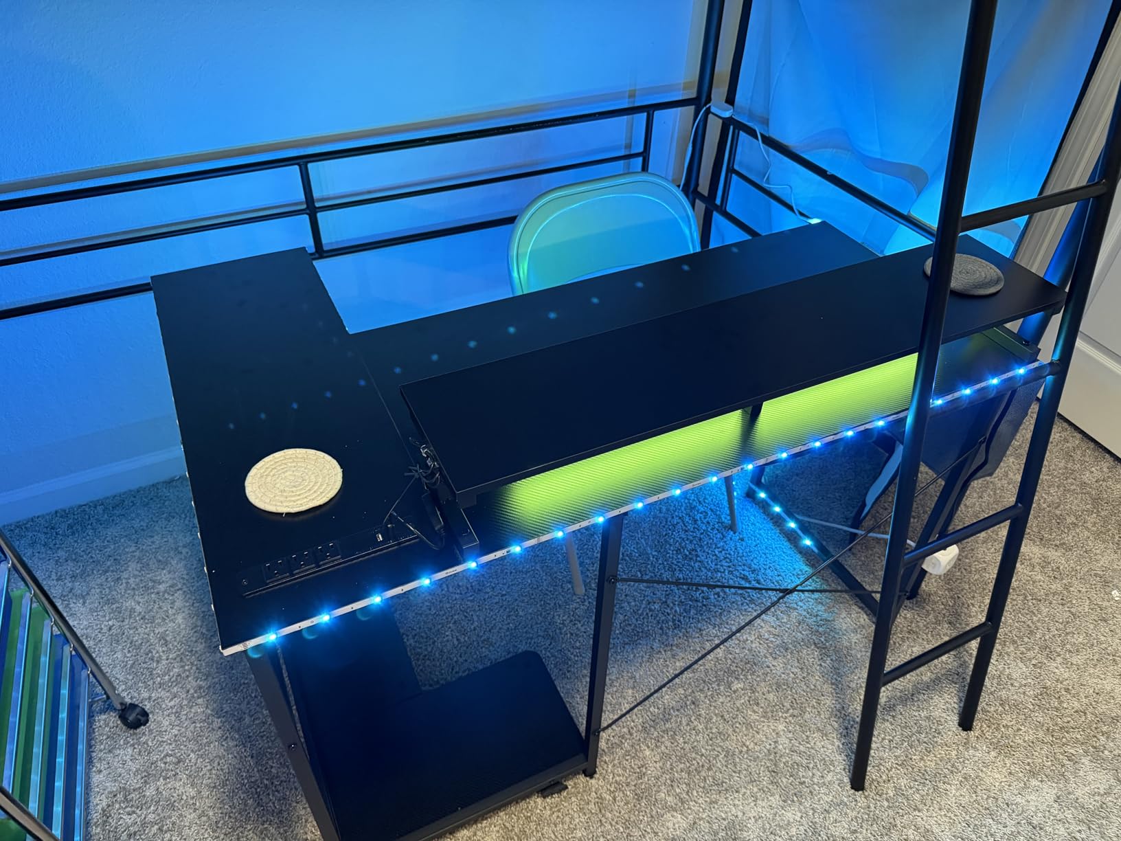 ODK 48 Inch L Shaped Gaming Desk with LED Lights, Power Outlets, Black | Adjustable Monitor Stand, Open Storage Shelves, Hanging Side Bag, PC Tower Stand, Reversible Layout for Gaming customer photo 1