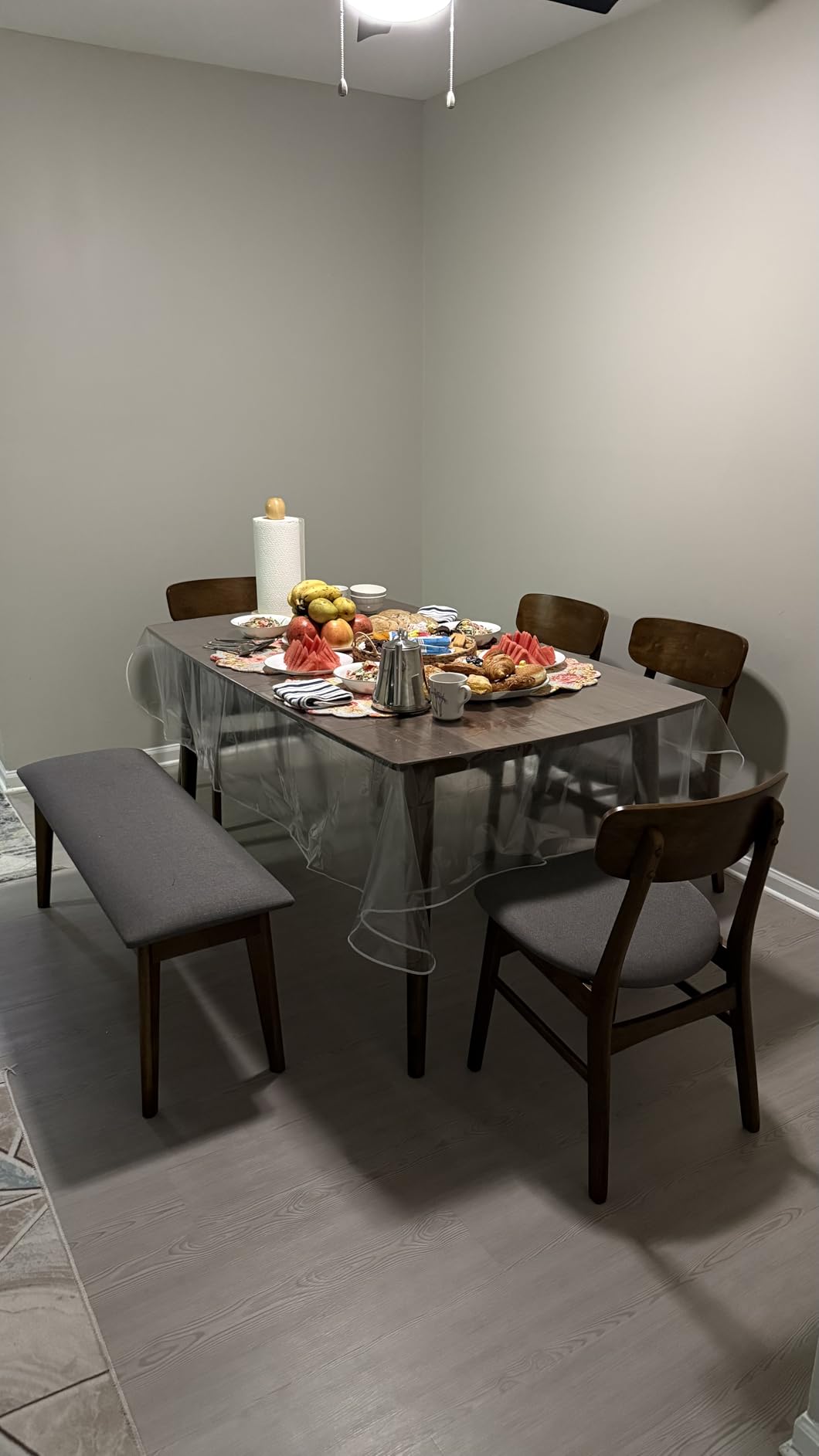 Best Choice Products 6-Piece Wooden Dining Set, Mid-Century Modern Table & Upholstered Chair Set w/Bench Seat, Rubberwood Legs - Walnut/Cream Customer Review Best Choice Products 6-Piece Wooden Dining Set, Mid-Century Modern Table & Upholstered Chair Set w/Bench Seat, Rubberwood Legs - Walnut/Cream - Customer Photo 4