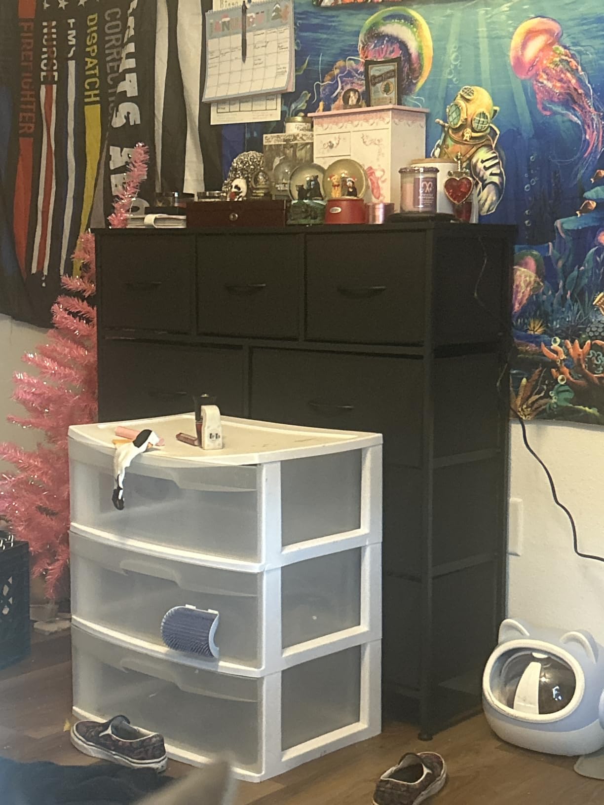 DUMOS Dresser for Bedroom, Storage Organizer with 9 Drawers, Chest of Drawers with Fabric Bins, Sturdy Metal Frame, Wood Tabletop for Guest Room, Closet, Entryway, Black - Customer Photo 1