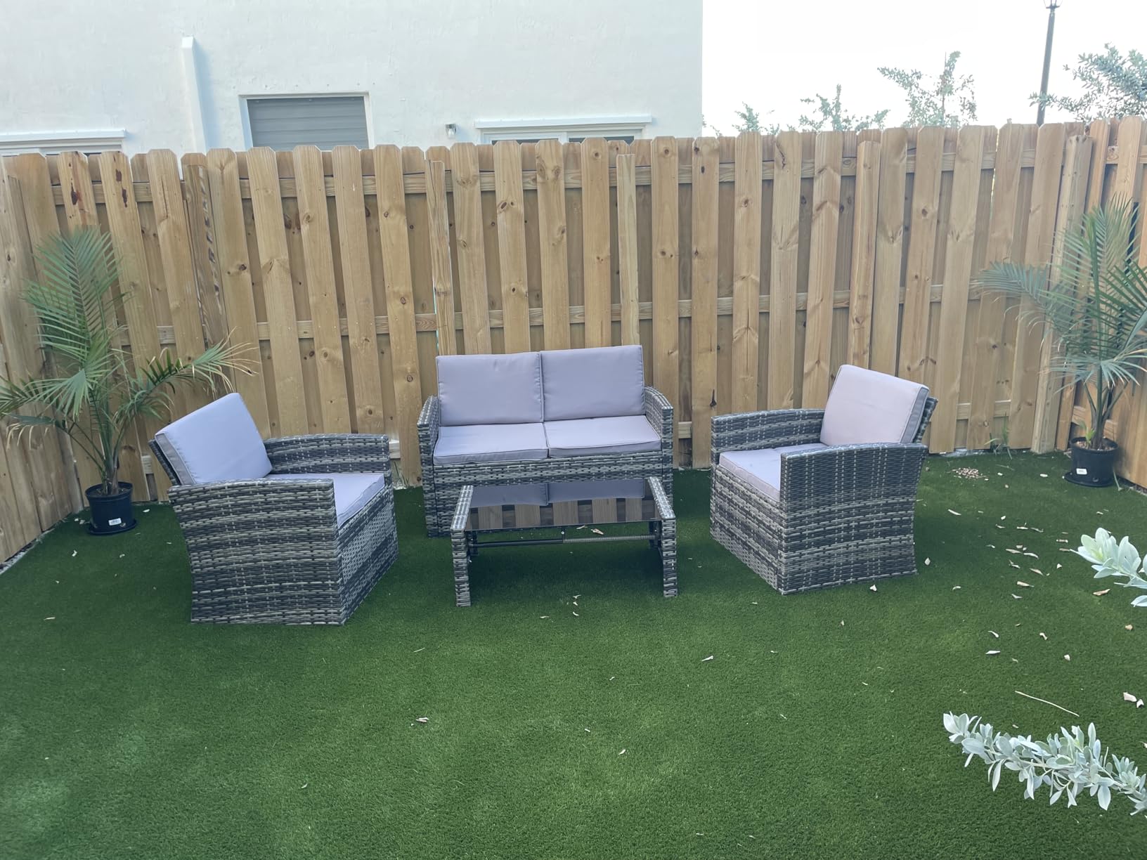 8-Piece Patio Furniture Set, Outdoor Wicker Rattan Sectional with Thick Cushions, Glass Top Table with Hidden Storage, Outdoor Conversation Set for Backyard, Porch, Patio, Black customer photo 1