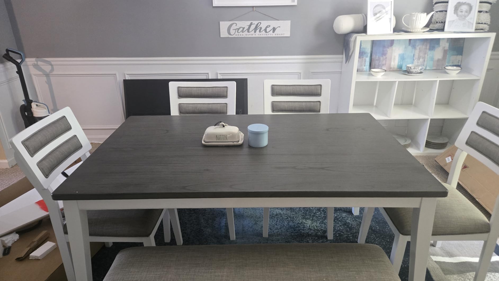 Merax Solid Wood Kitchen Dining Room Table Set with Bench and Chairs for 6 Persons, Dining Table Set with Rectangular Table and Upholstered Seat, Natural Wood Wash Customer Review Merax Solid Wood Kitchen Dining Room Table Set with Bench and Chairs for 6 Persons, Dining Table Set with Rectangular Table and Upholstered Seat, Natural Wood Wash - Customer Photo 5