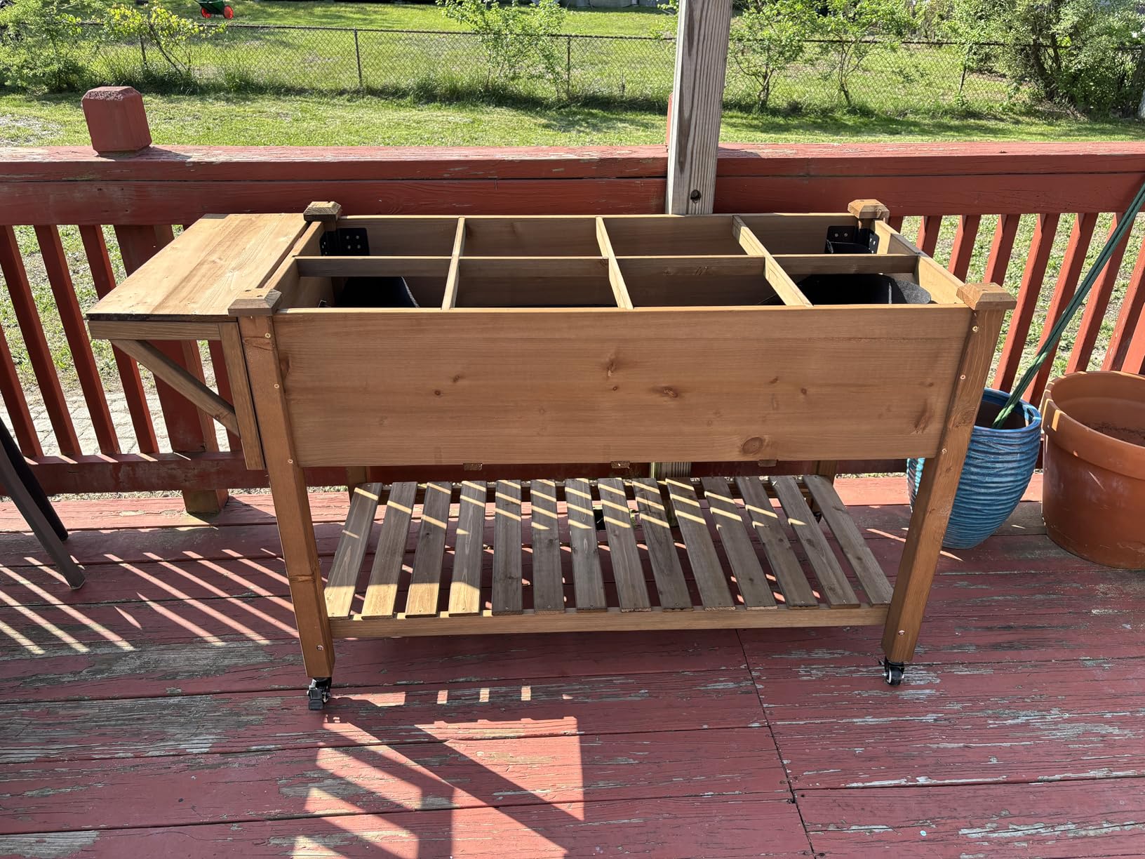 ketive Raised Garden Bed with Lockable Wheels Mobile Elevated Wood Planter,Storage Shelf, Protective Liner,55.5x24x32in (Brown) customer photo 2