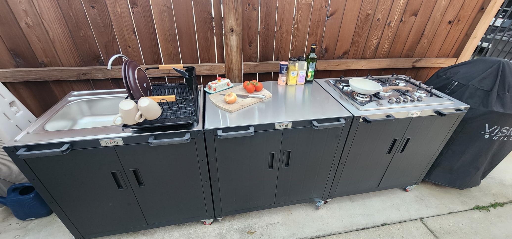 Outdoor Grill Cart with Storage Cabinet and Stainless Steel Top, 35-Inch Outdoor Grill Station with Door, Modular Kitchen Island for Food Prep and BBQ, Black & Silver customer photo 1