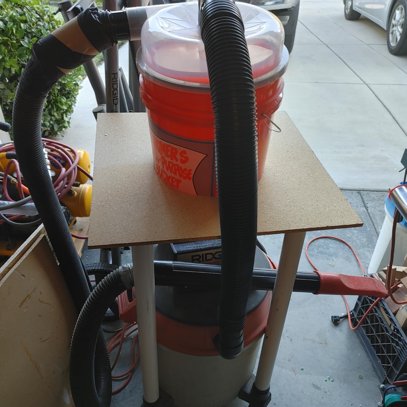 The Dustopper PRO, Low-Profile Dust Separator for Shop Wet/Dry Vacuums. Includes High-Flow 90 Degree Sweep Elbows and Connection Hose. Fits Standard 5 Gallon Buckets, Made in USA customer photo 1
