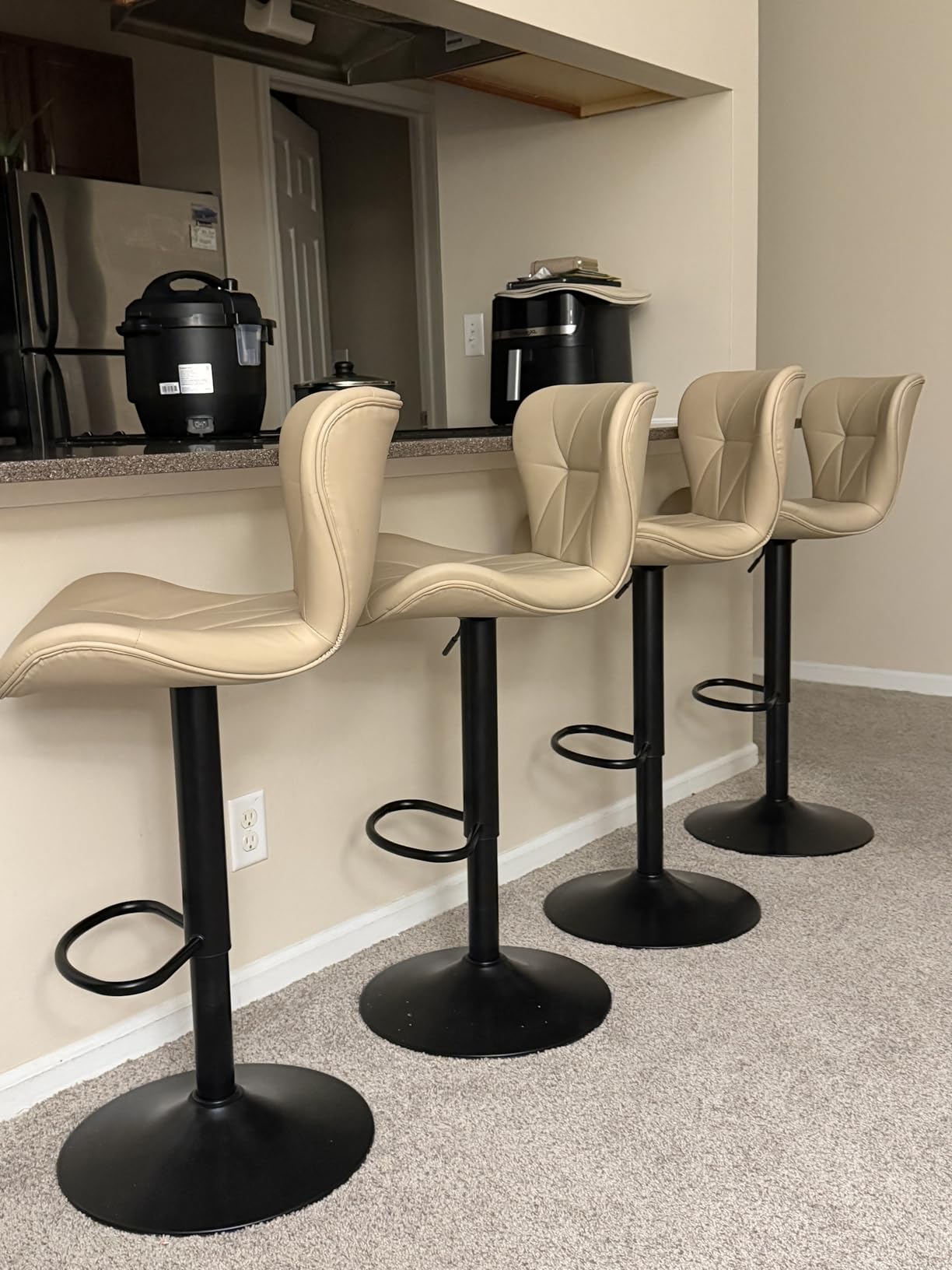 Nalupatio Modern Bar Stools Set of 2, Adjustable Faux Leather Upholstered Swivel Bar Stools, Counter Height Bar Chairs with Back for Kitchen Island, Black customer photo 1