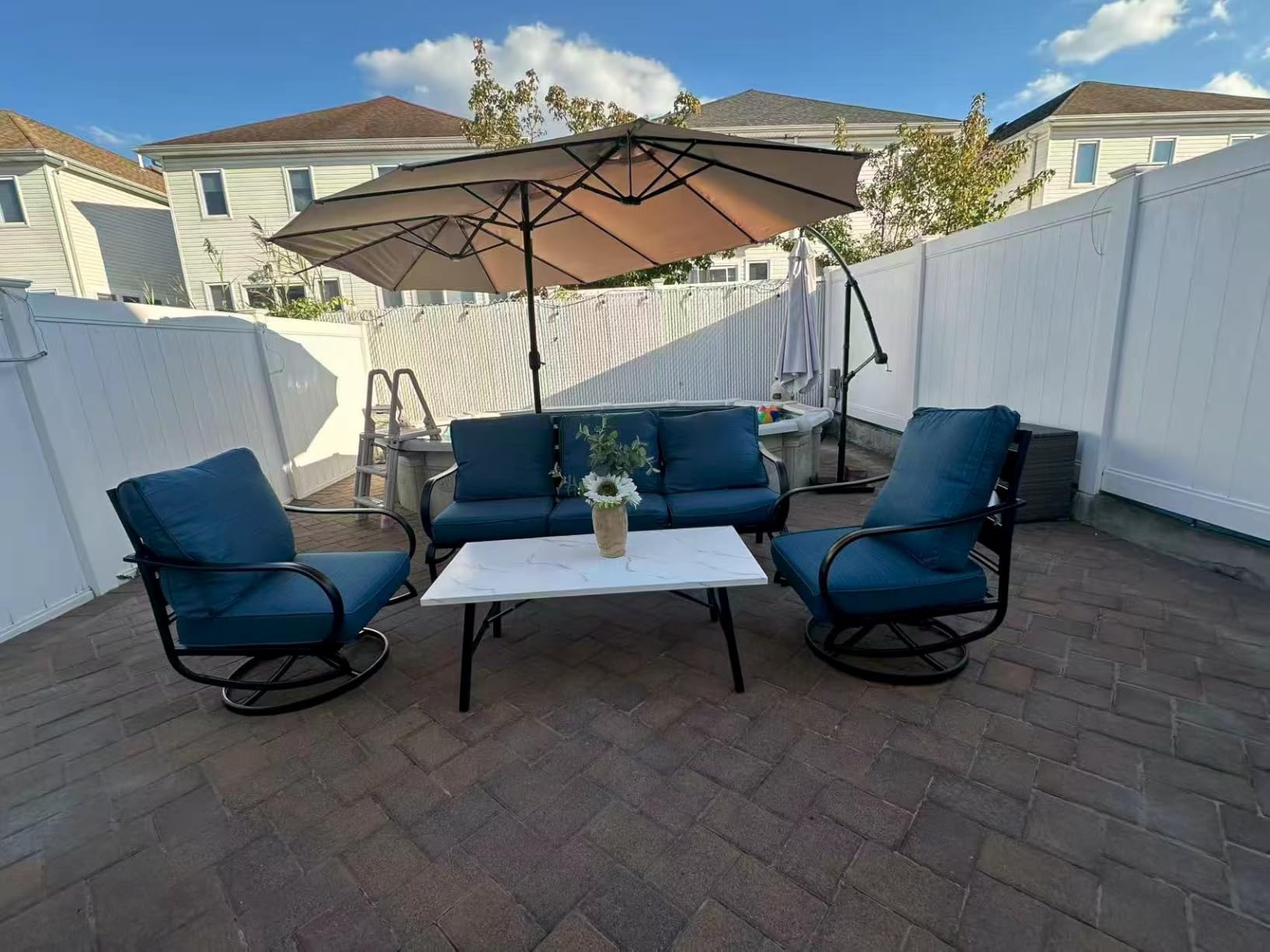 MFSTUDIO 5 Pieces Patio Conversation Sets,Outdoor Metal Furniture Sofas with 1 x 3-Seat Sofa, 2 x Swivel Chairs,2 x Ottoman,Wrought Iron Frame with Grey Cushion for Patio Courtyard Balcony Customer Review MFSTUDIO 5 Pieces Patio Conversation Sets,Outdoor Metal Furniture Sofas with 1 x 3-Seat Sofa, 2 x Swivel Chairs,2 x Ottoman,Wrought Iron Frame with Grey Cushion for Patio Courtyard Balcony - Customer Photo 5
