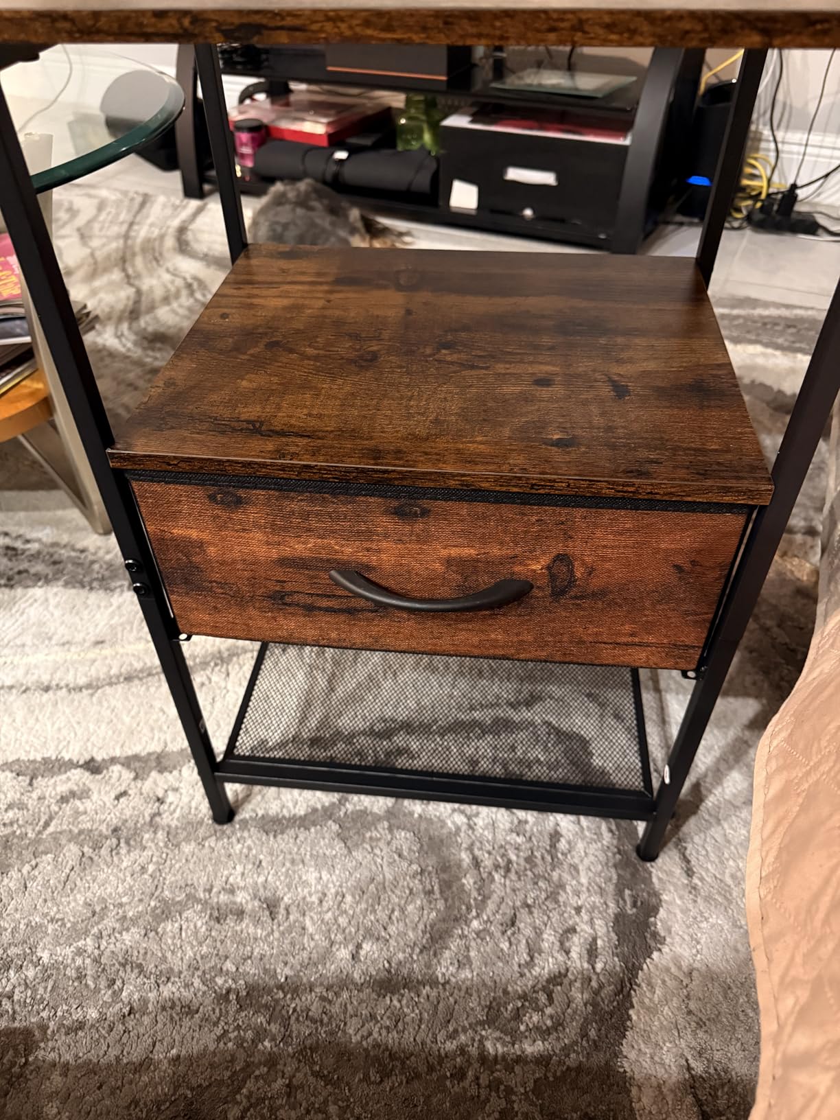 Huuger Nightstand Set of 2, Night Stand with Fabric Drawer, Mesh Shelf, Side Table with Storage, Fabric Drawer Dresser, Open Shelf, Metal Frame, Bedroom, Rustic Brown - Customer Photo 1
