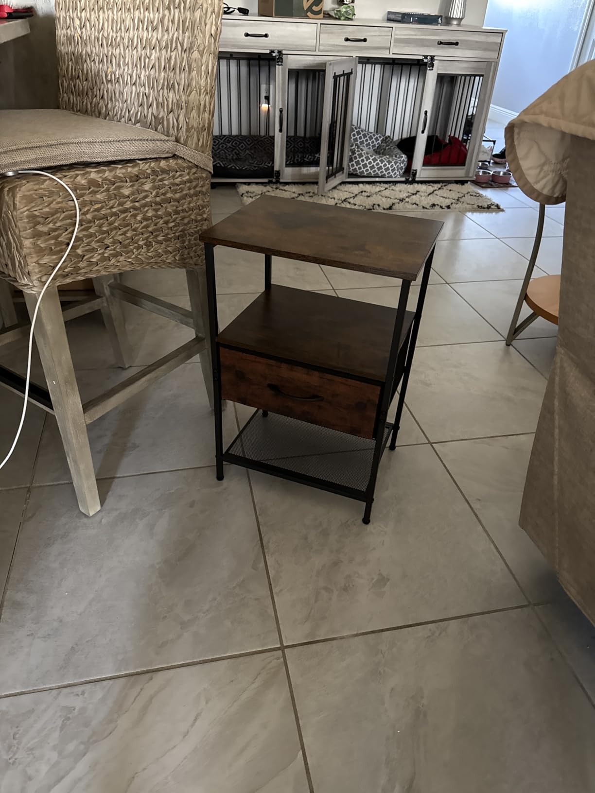 Huuger Nightstand Set of 2, Night Stand with Fabric Drawer, Mesh Shelf, Side Table with Storage, Fabric Drawer Dresser, Open Shelf, Metal Frame, Bedroom, Rustic Brown - Customer Photo 2