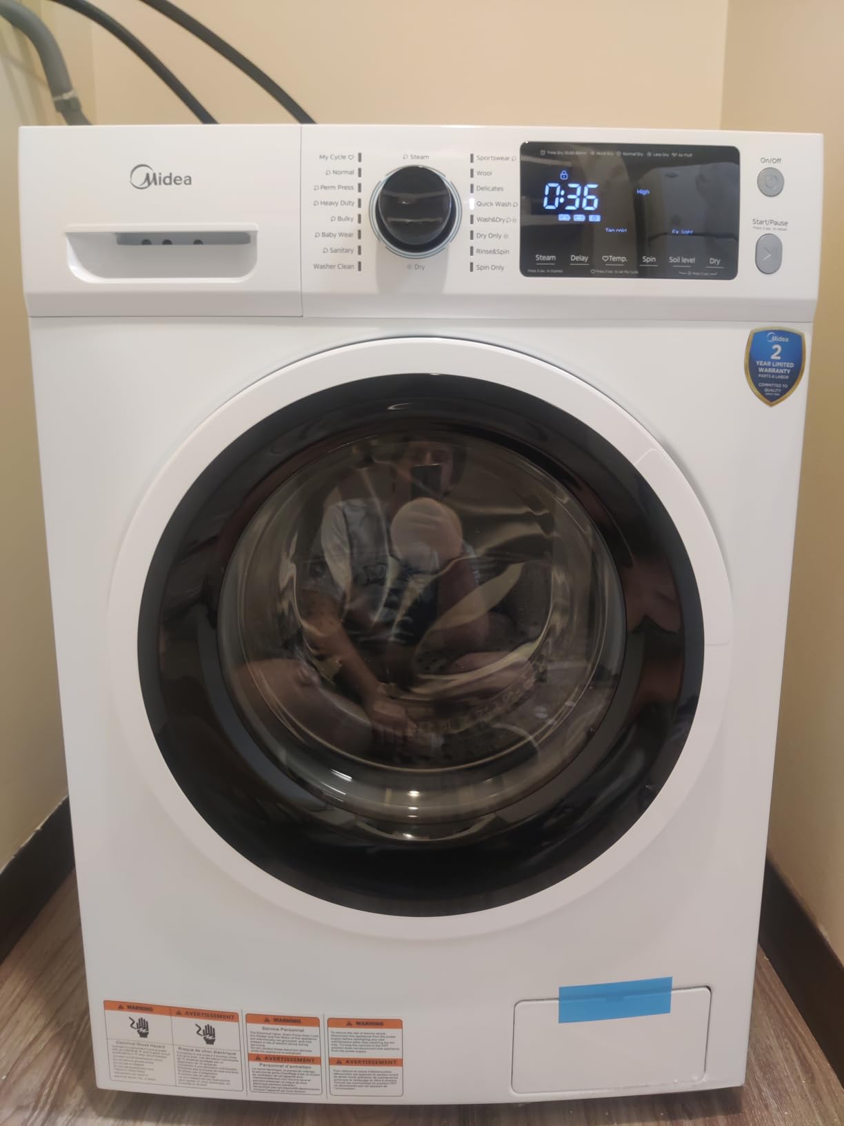 Midea 24 Inch Washer and Dryer Combo, All in One Washer and Dryer 2.7 cu.ft 26lbs, Ventless Washing Machine, Steam Care, Overnight Dry, 1400 RPM, 16 Cycles Front Load Washer, Full-Automatic, White - Customer Photo 1