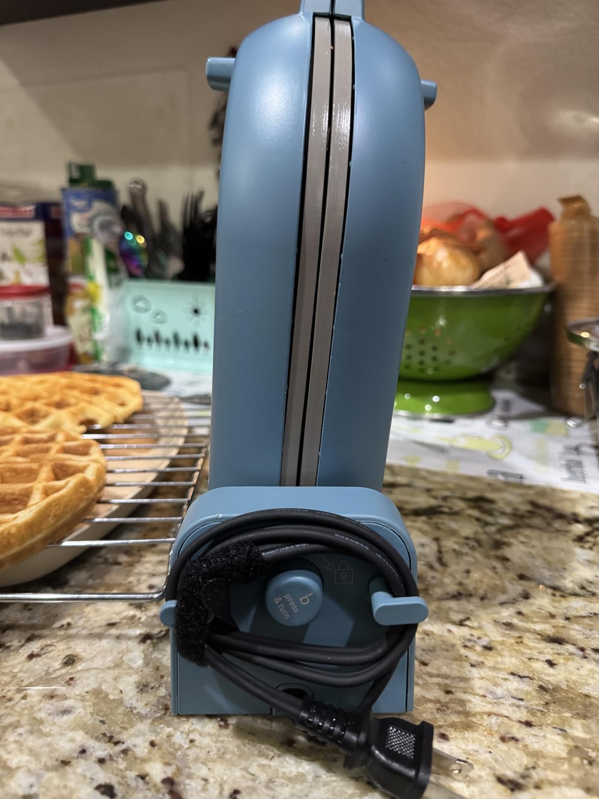 bella Flip-n-Store Waffle Maker with EverGood Ceramic Nonstick Coating, Fits-anywhere Kitchenware, Power Indicator Light, Cool Touch Handle & Cord Wrap, 7 Wide & 1 Deep Plates, 1000 Watt, Oatmilk customer photo 2