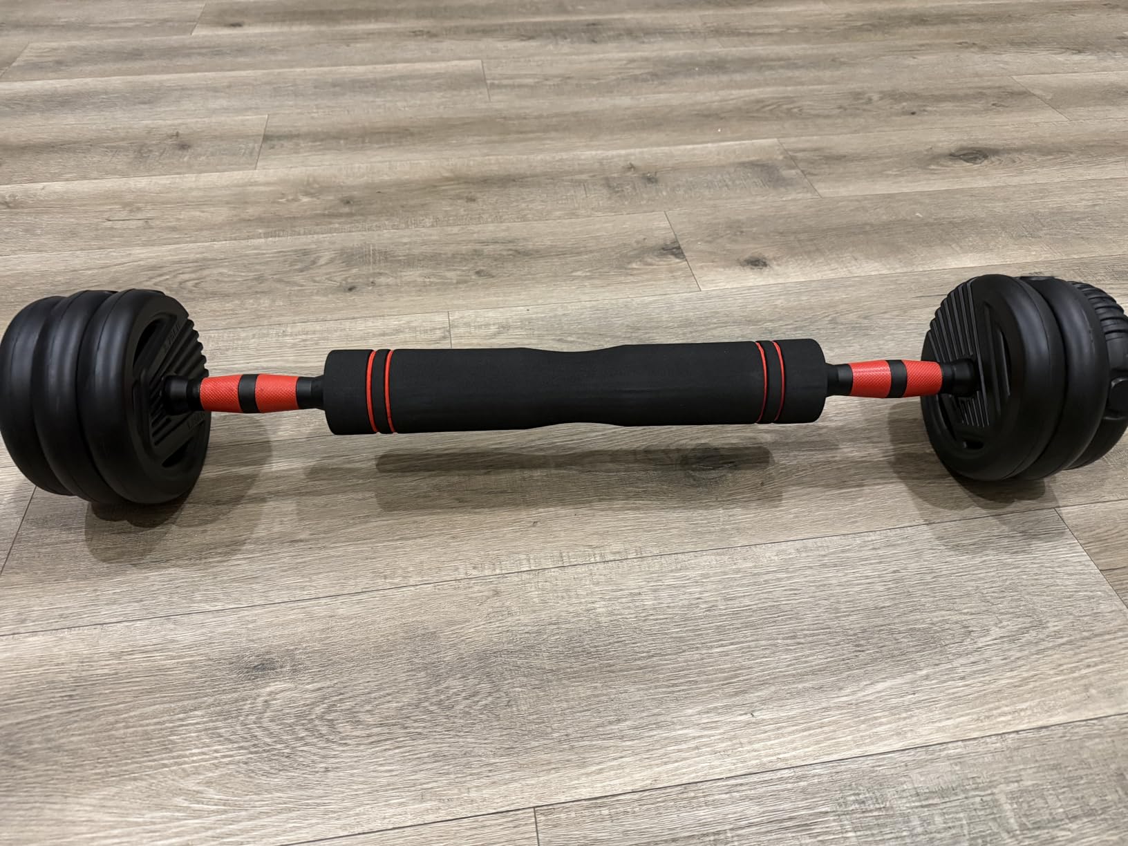 UNNMIIY Adjustable Dumbbells, 20/30/45/70/90lbs Free Weight Set with Connector,5 in1 Dumbbells Set Used as Barbell,Kettlebells,Push up Stand,Fitness Exercises for Home Gym Suitable Men/Women - Customer Photo 1