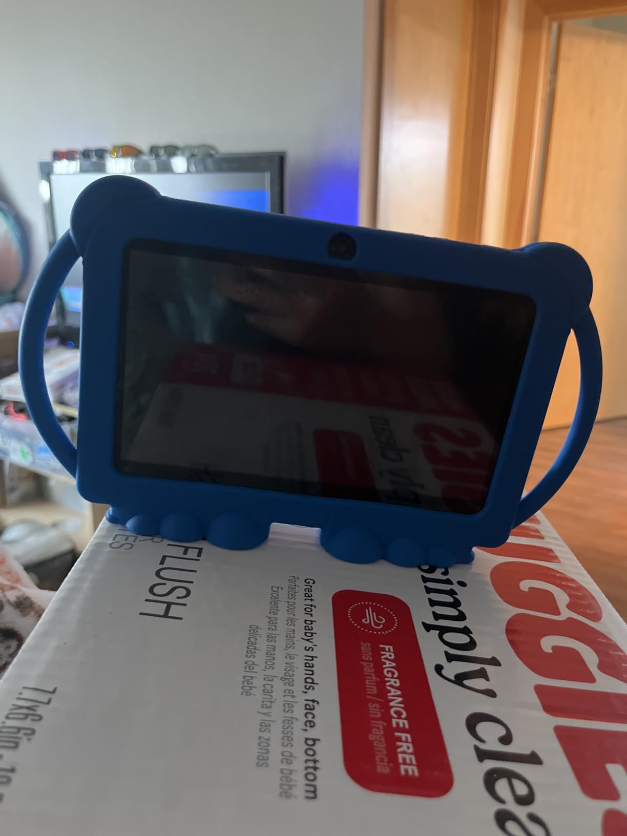 PEICHENG Kids Tablet 7 inch Android 12.0 for Toddler, 4GB RAM 32GB ROM Bluetooth IPS Screen Parental Control Dual Camera Shockproof Case for Educational Games, (Blue) - Customer Photo 2