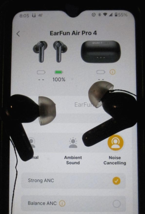 EarFun Air Pro 4 Adaptive Hybrid Noise Canceling Wireless Earbuds, Qualcomm Snapdragon Sound, aptX Lossless, 6 Mics AI CVC 8.0 Call, LDAC Hi-Res Audio, 52H Playtime, Bluetooth 5.4, in-Ear Detection Customer Review EarFun Air Pro 4 Adaptive Hybrid Noise Canceling Wireless Earbuds, Qualcomm Snapdragon Sound, aptX Lossless, 6 Mics AI CVC 8.0 Call, LDAC Hi-Res Audio, 52H Playtime, Bluetooth 5.4, in-Ear Detection - Customer Photo 4